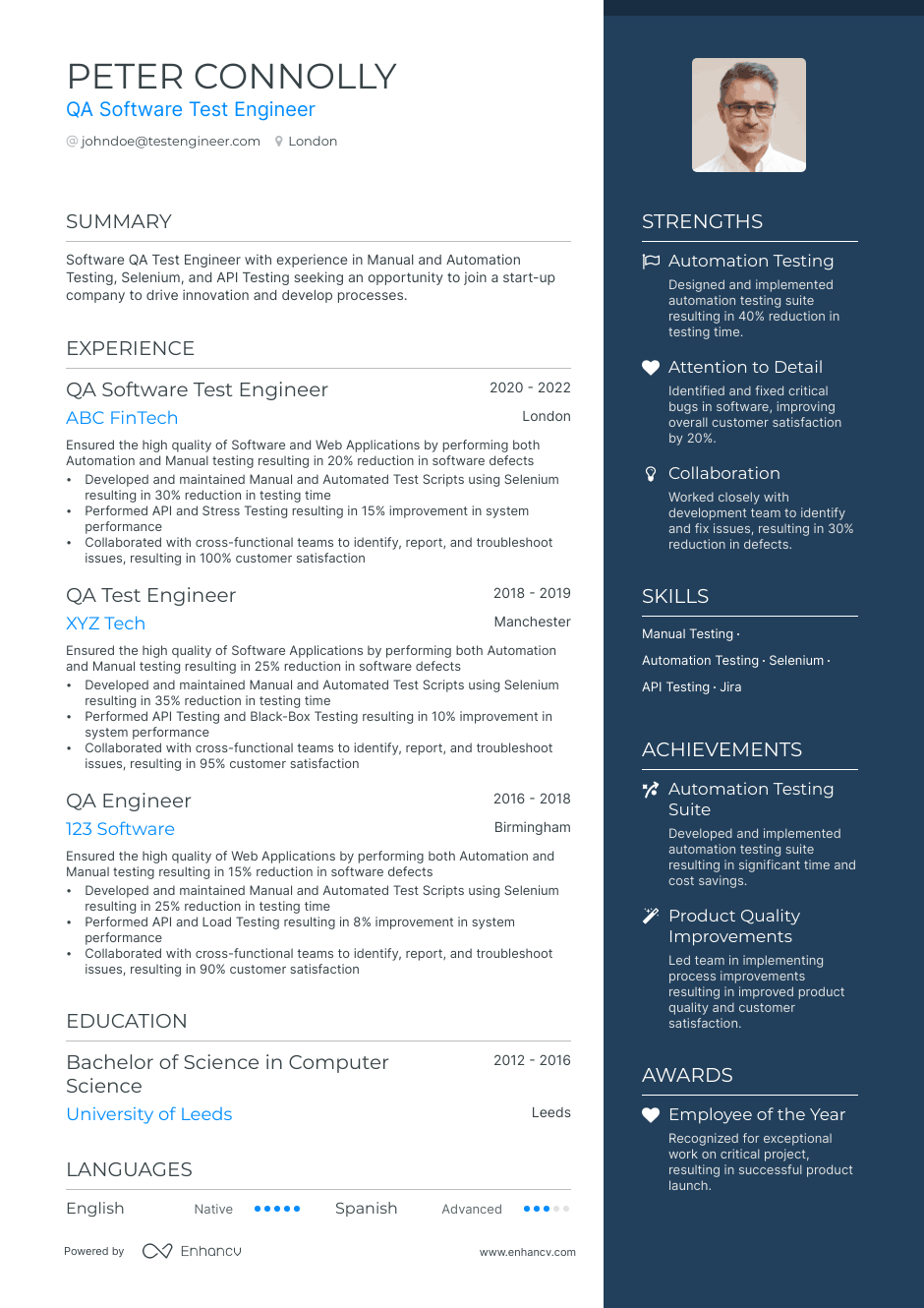 software qa engineer resume example