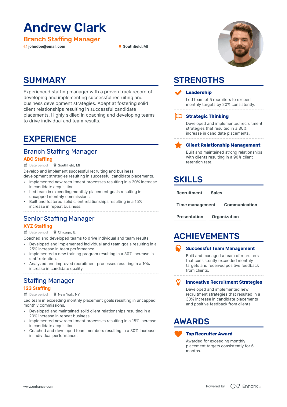 Staffing Manager resume example