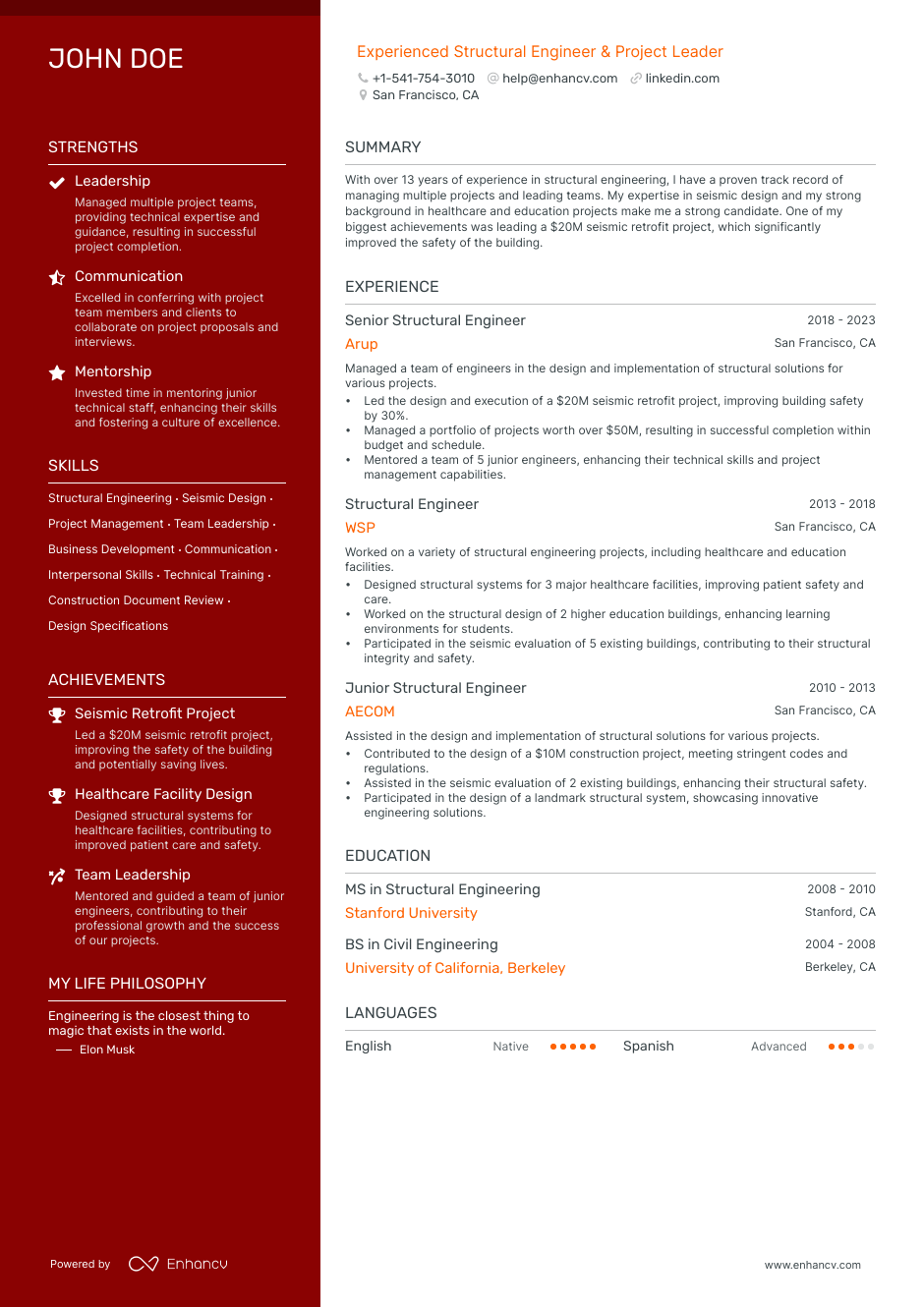structural engineer resume example