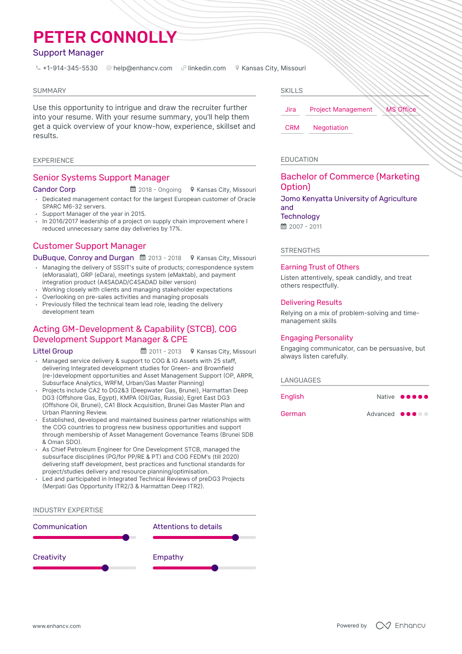 Support Manager resume example