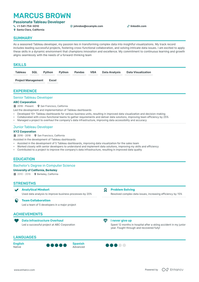 tableau sample resume for 3 years experience