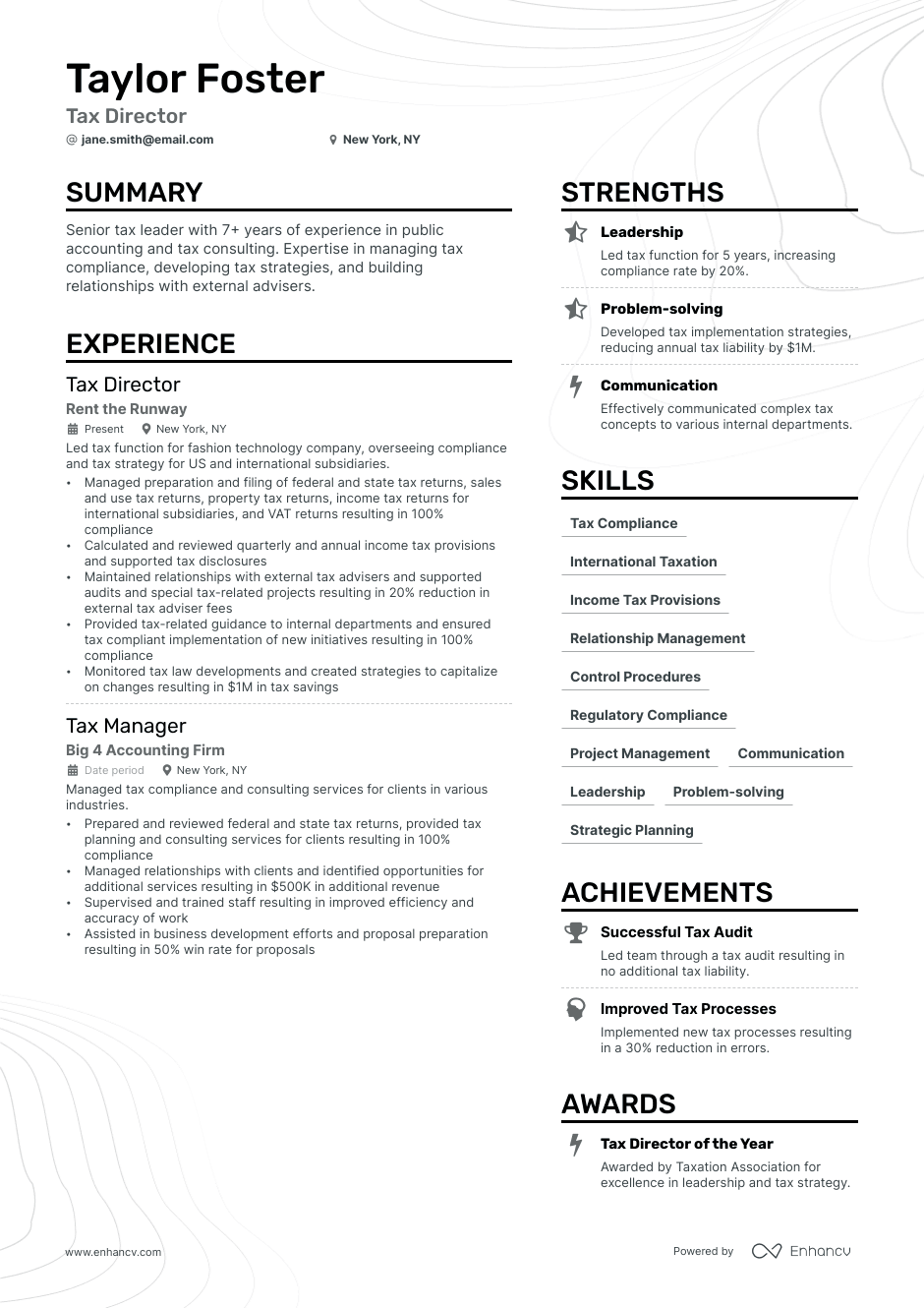 tax director resume example