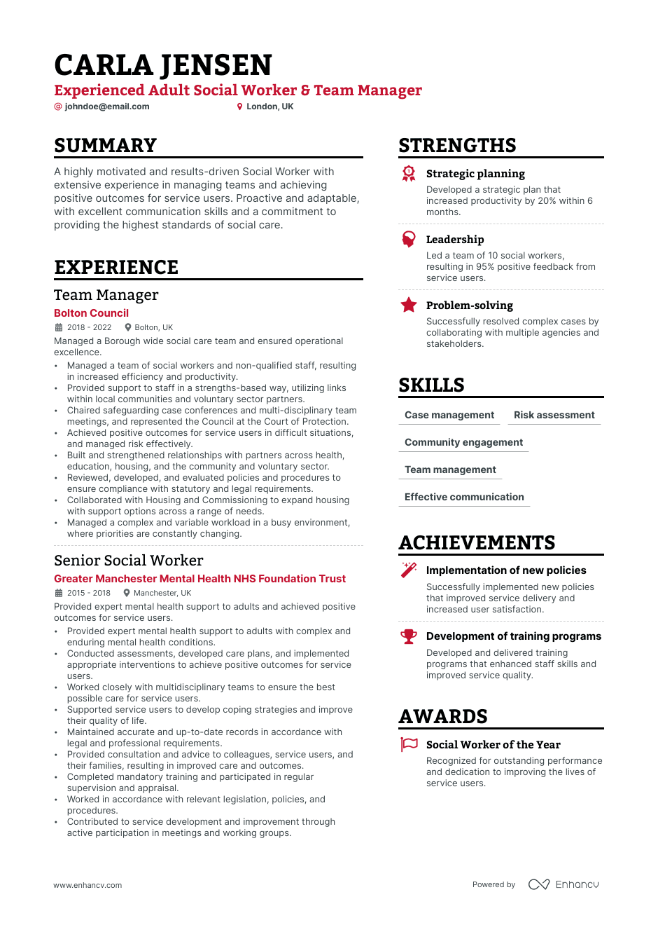 Team Manager resume example