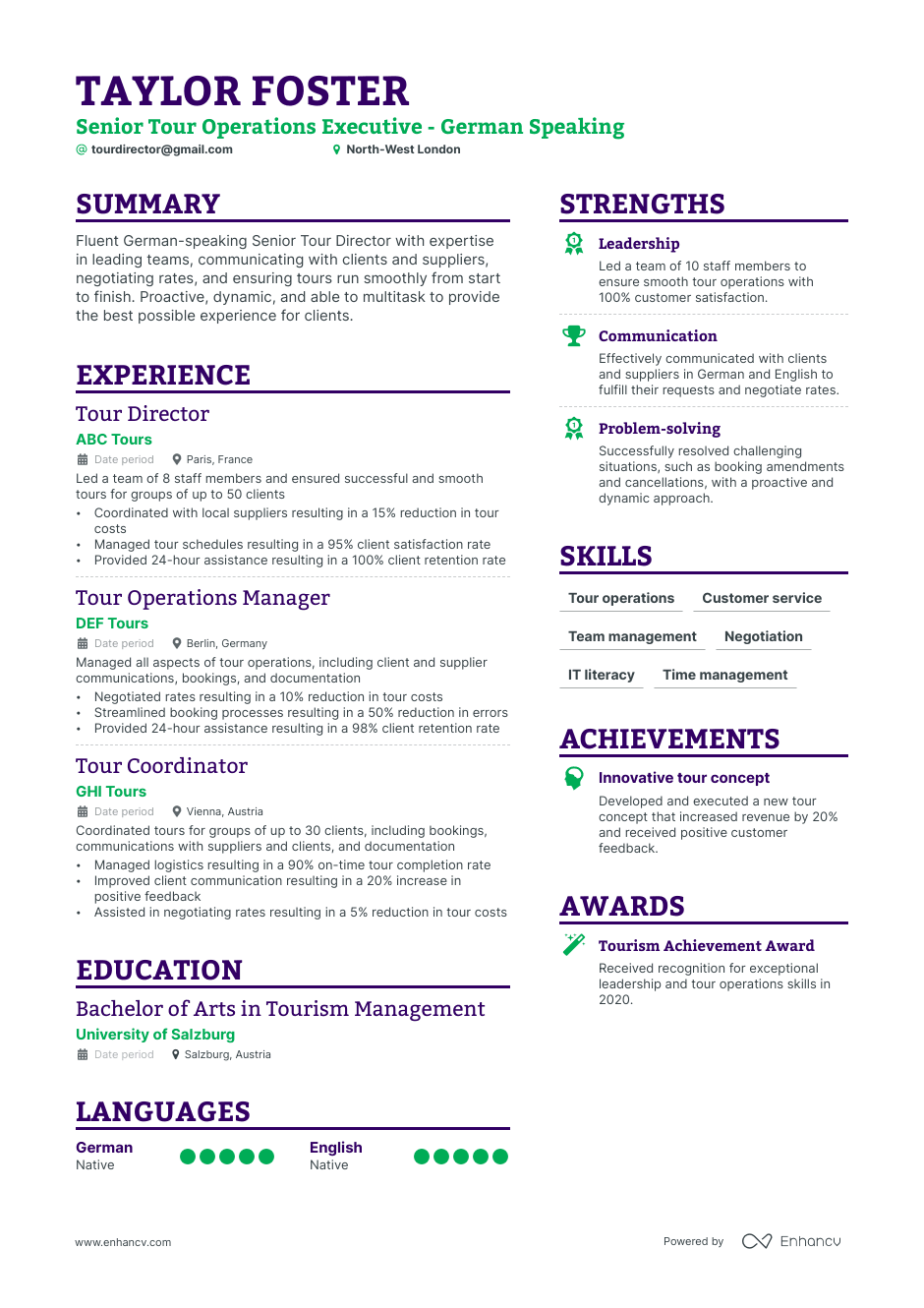 tour director resume example