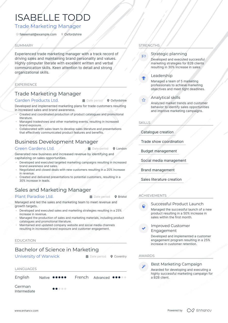 trade marketing manager resume example