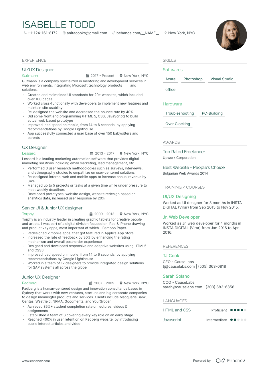 ux-ui designer resume example
