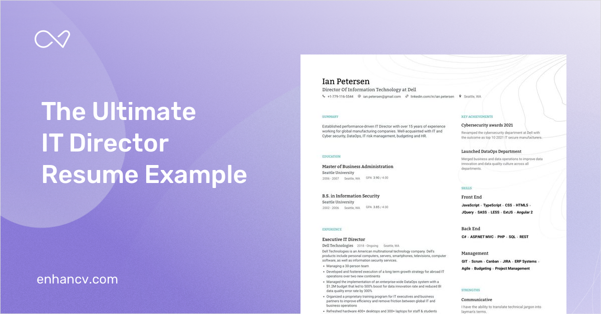 IT Director Resume Examples | Do's and Don'ts for 2023 | Enhancv (Layout,  Skills, Keywords & Job Description)