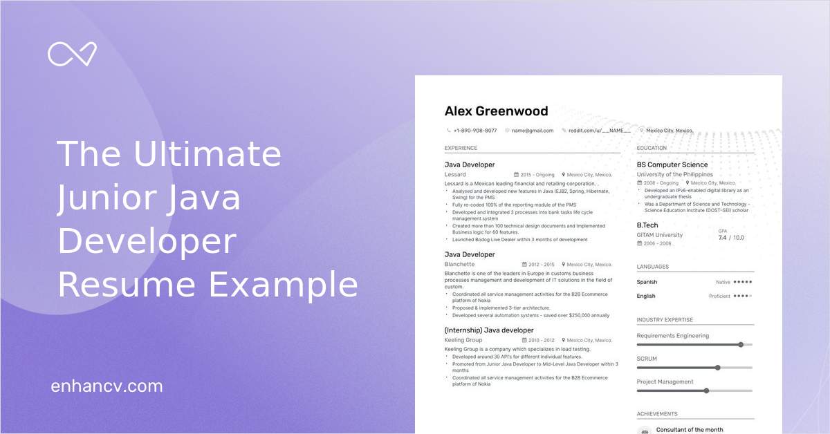 5 Junior Java Developer Resume Examples & Guide For 2023