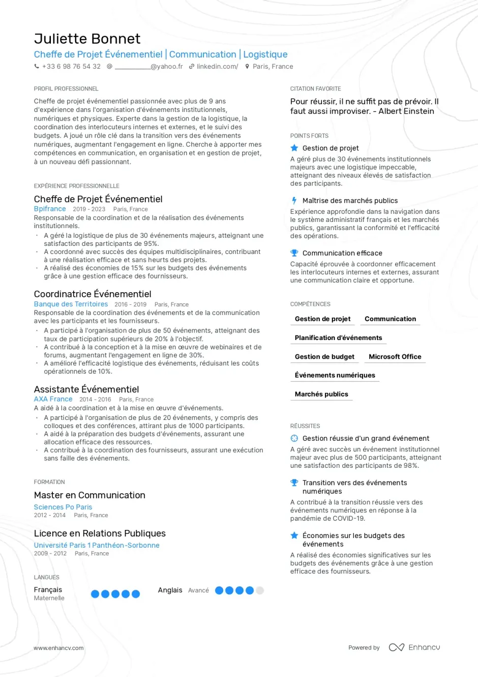 Modèle de CV Compact Exemple de modèle de CV intitulé Compact, présentant une mise en page condensée et structurée