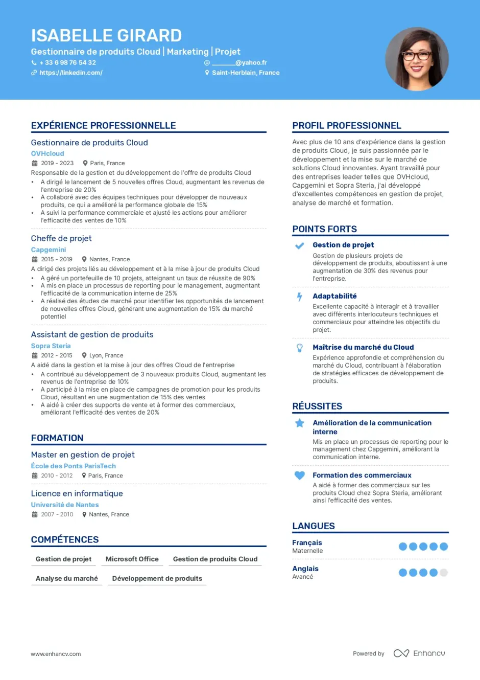 "Exemple de modèle de CV intitulé Créatif, présentant une mise en page innovante et originale.