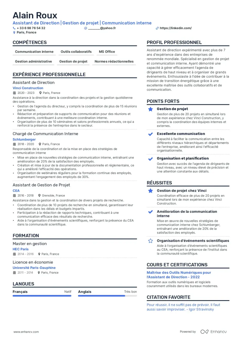 Modèle de CV simple à deux colonnes. Modèle de CV simple à deux colonnes.