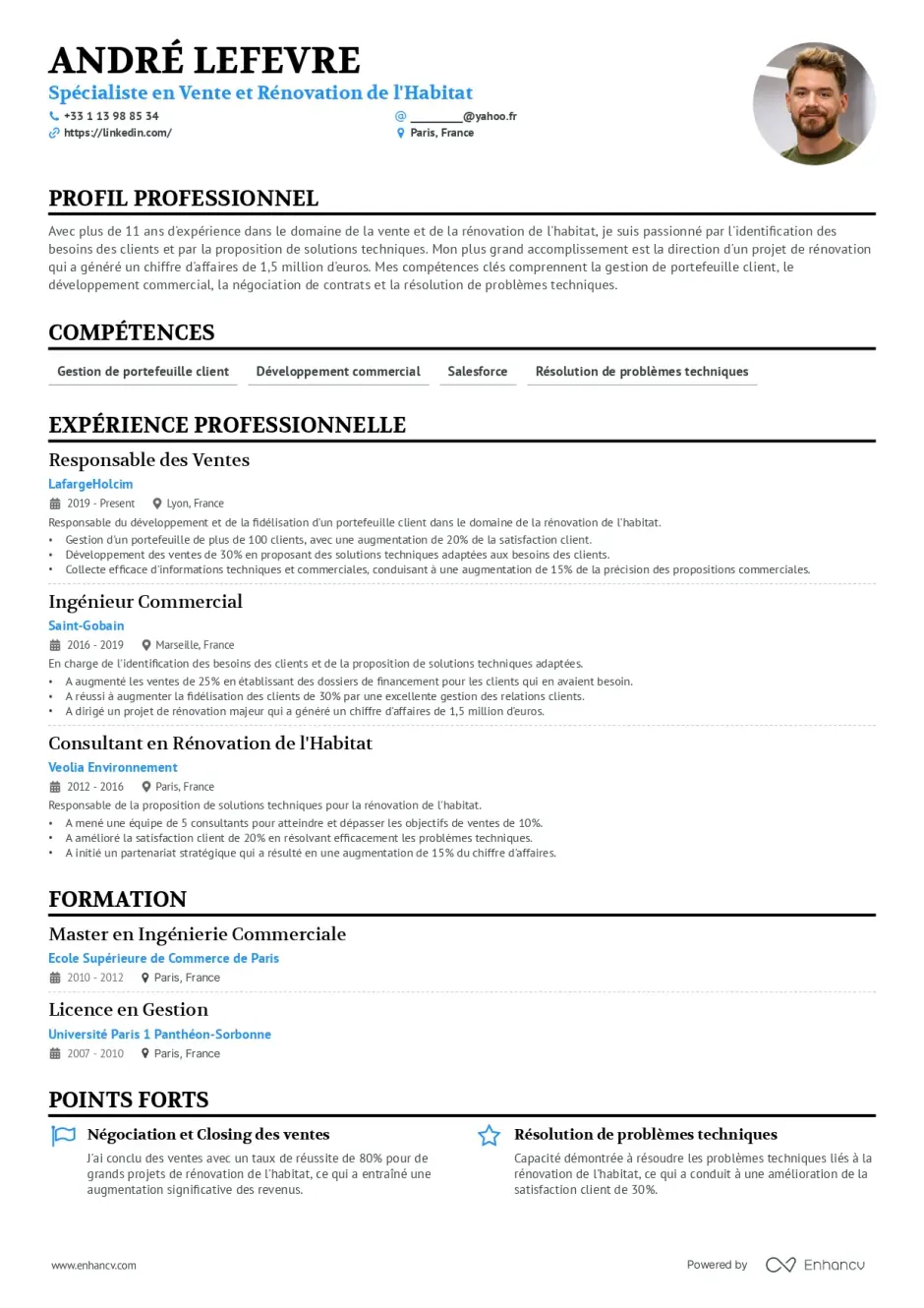 Modèle de CV Une Colonne Exemple de modèle de CV intitulé Une Colonne, montrant une mise en page simplifiée avec une seule colonne.