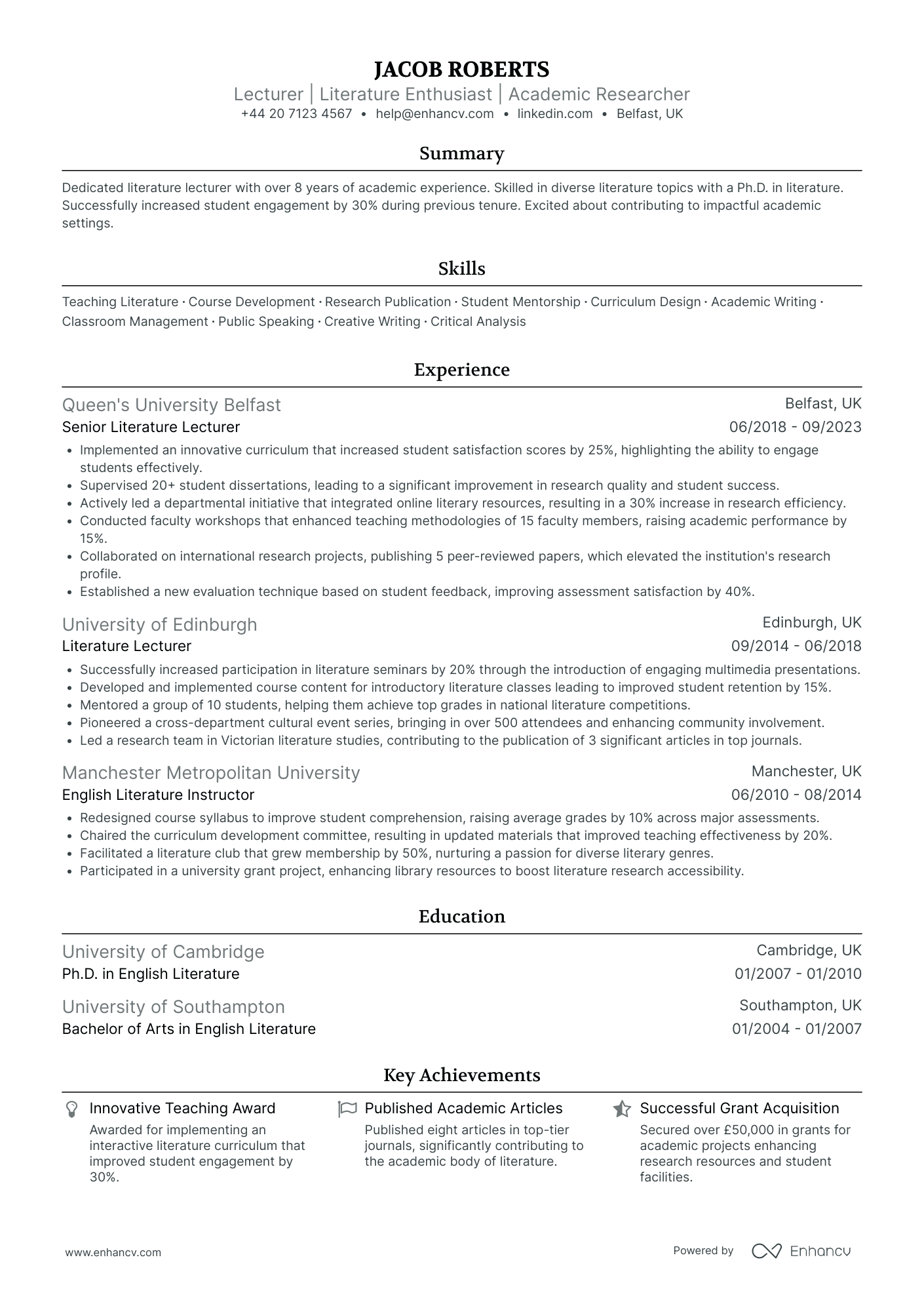 Lecturer CV Examples & Guide for 2026