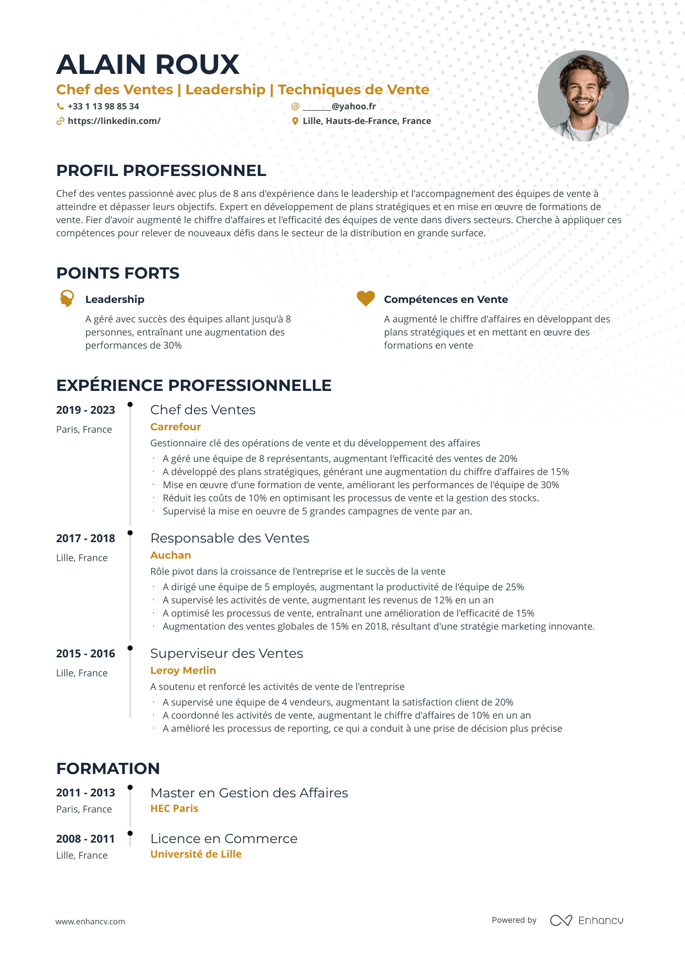 CV Type : Guide Complet 2026 + Exemples Gratuits | Enhancv