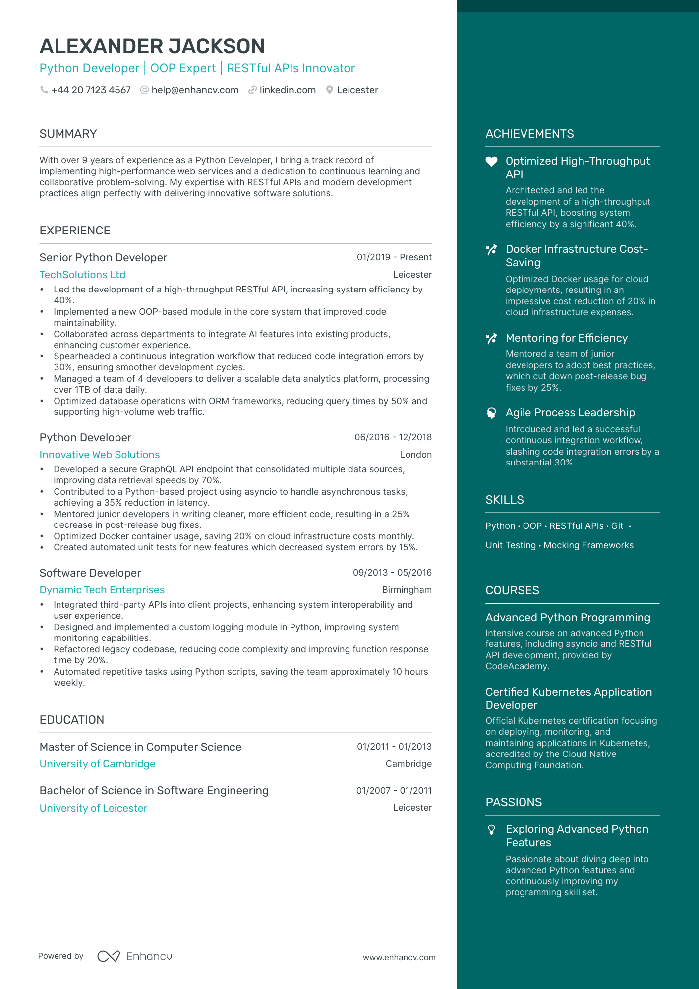 Python Developer CV Examples & Guide for 2025