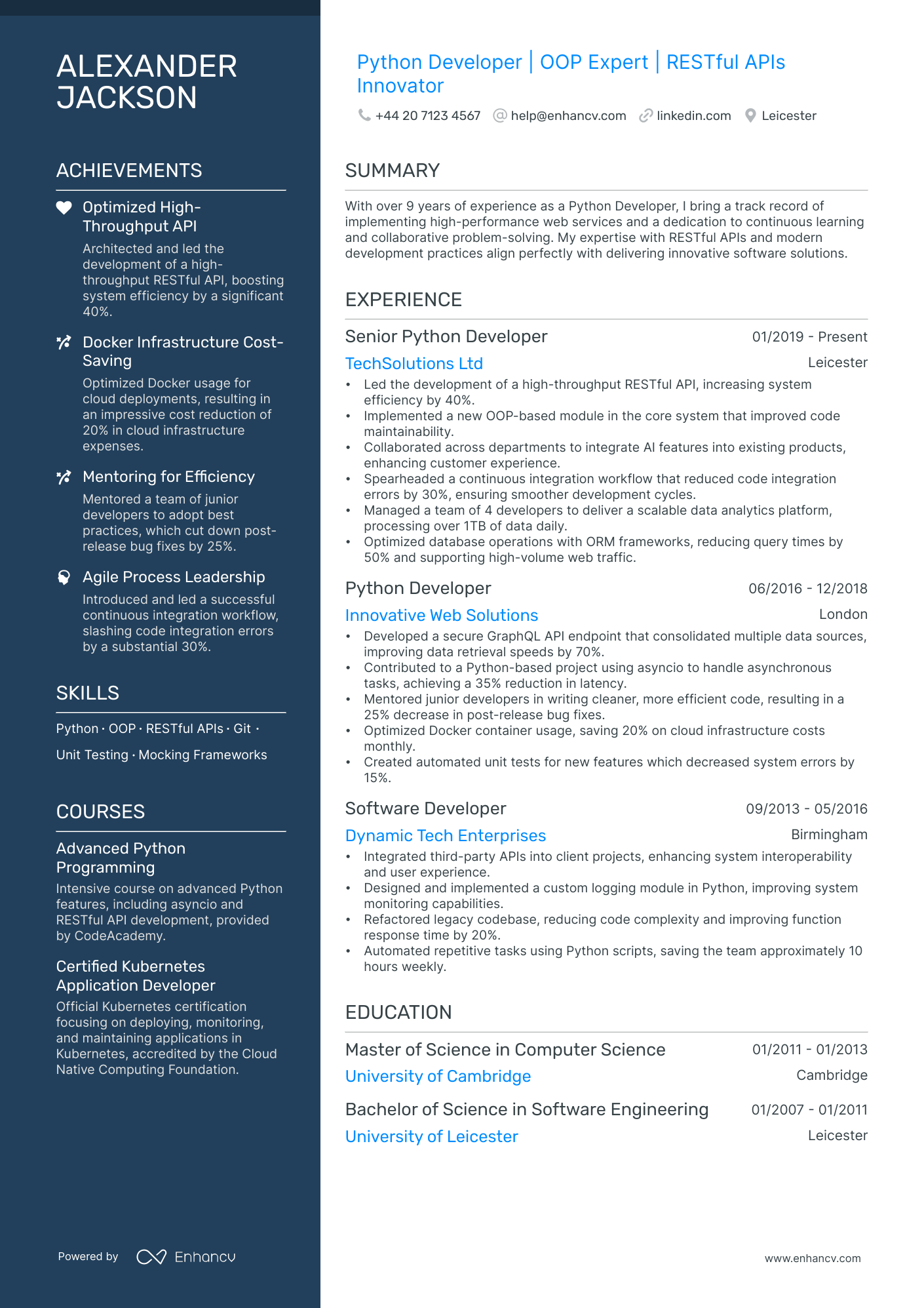 Python Developer CV Examples & Guide for 2025