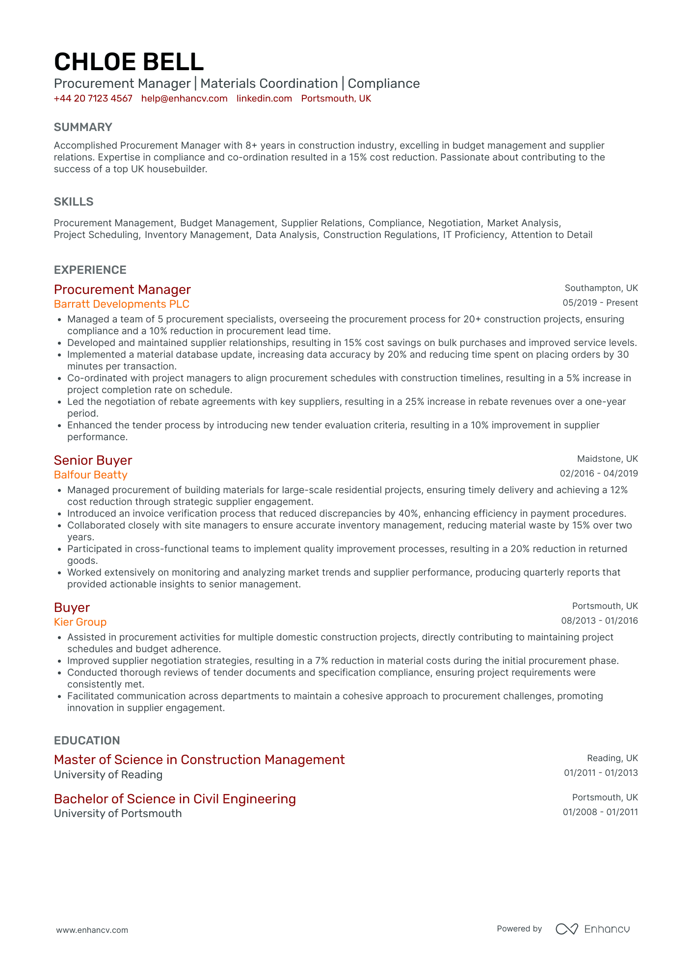 Construction Manager CV Examples & Guide for 2026