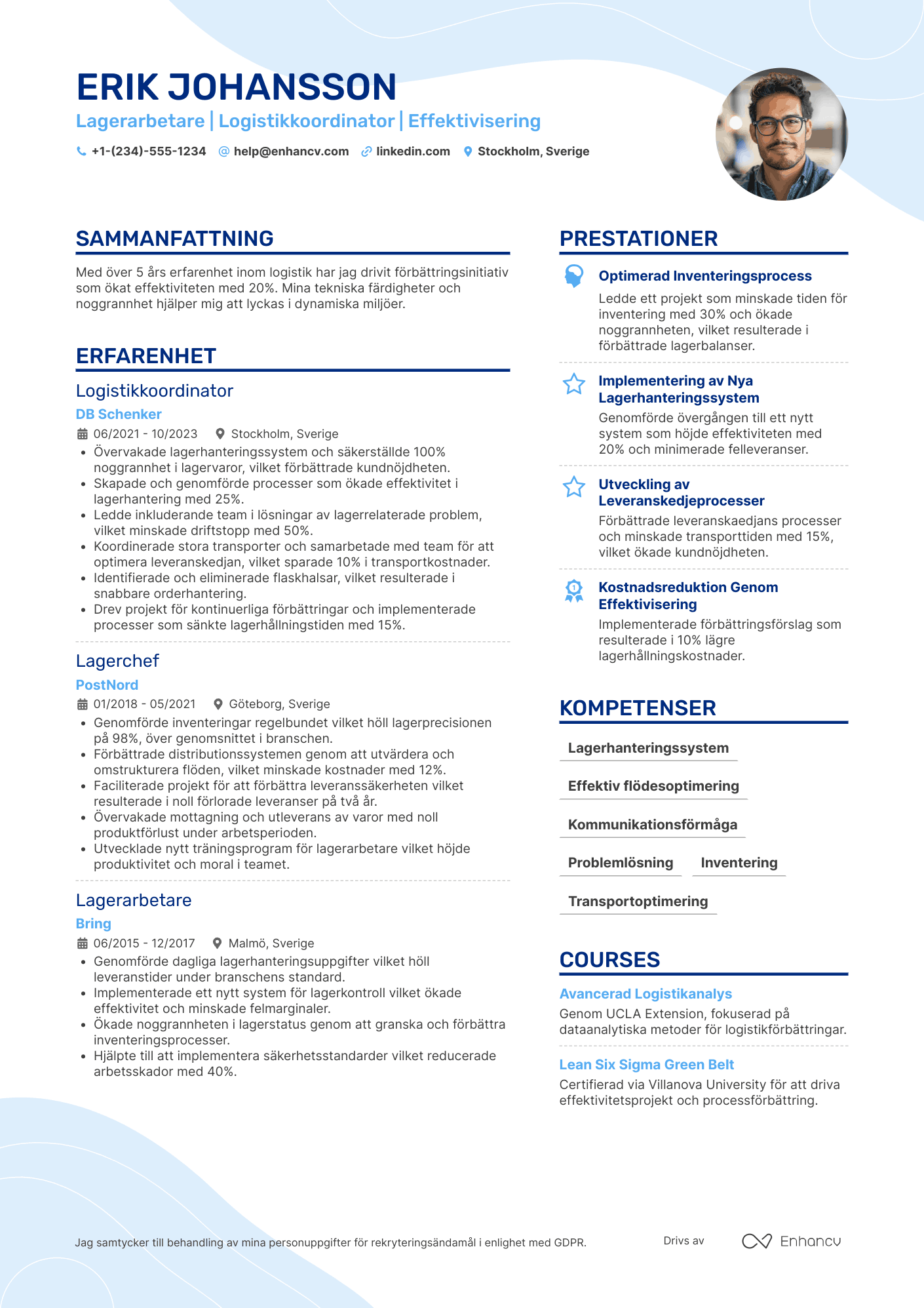 CV för Lagerarbetare logistikkoordinator