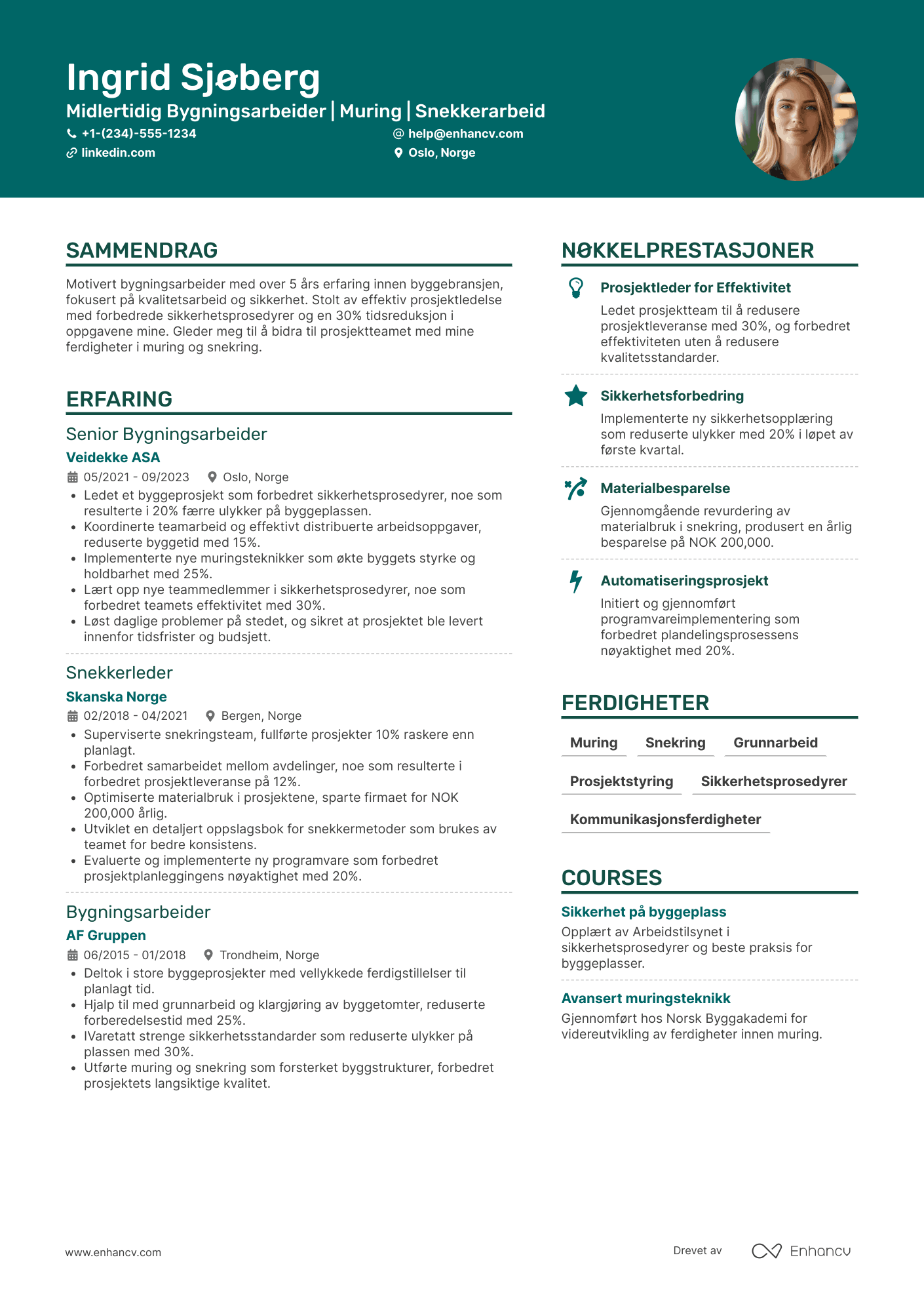 CV for Midlertidig Bygningsarbeider