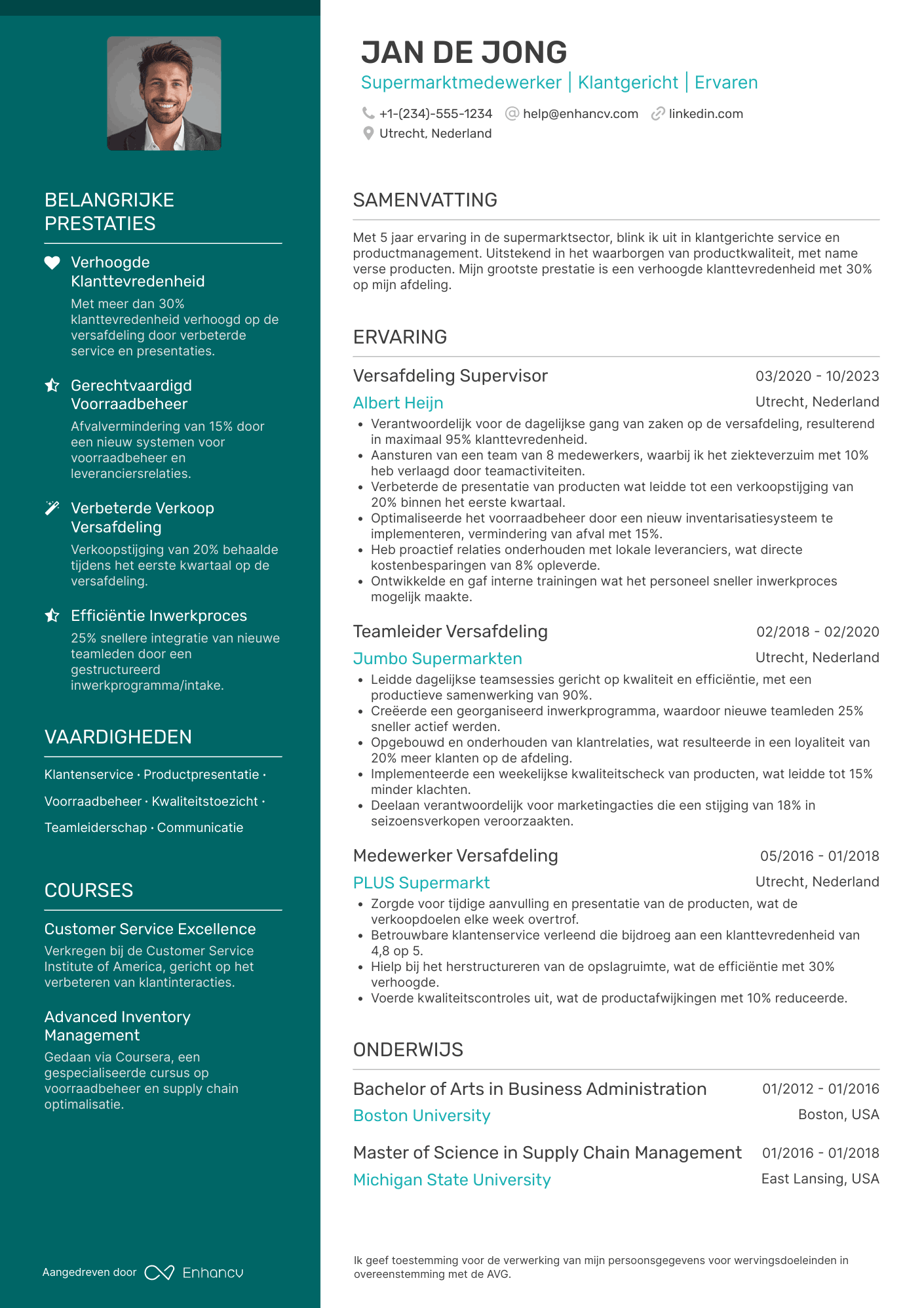CV voor Versafdeling Supermarktmedewerker