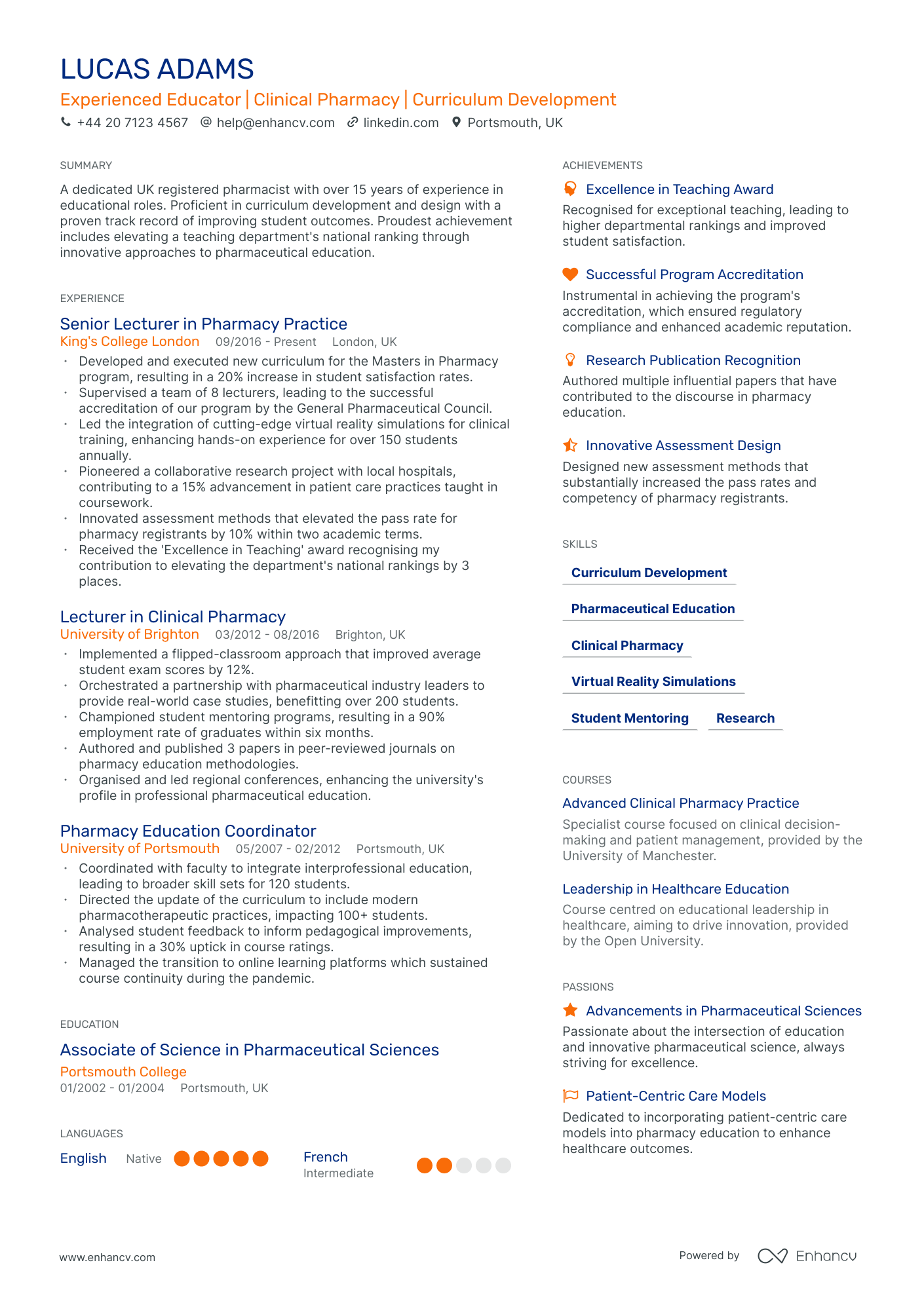 creative writing professor cv