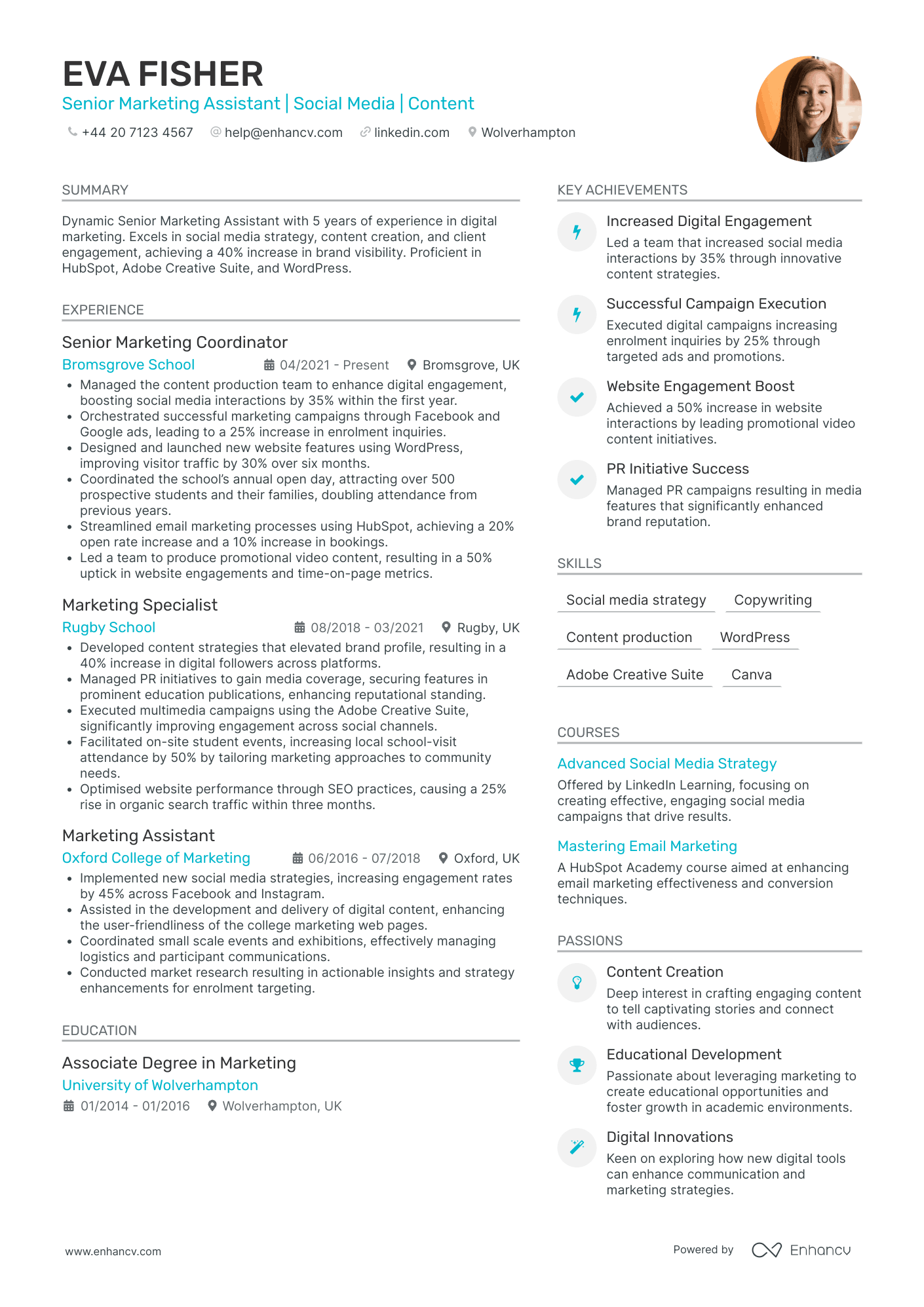 Senior Marketing Assistant CV Examples