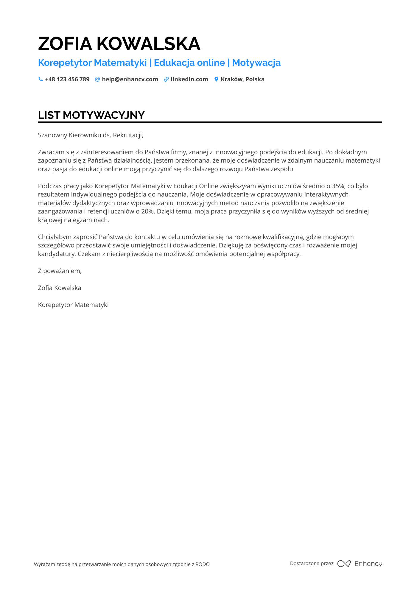 List motywacyjny dla Korepetytor Matematyki
