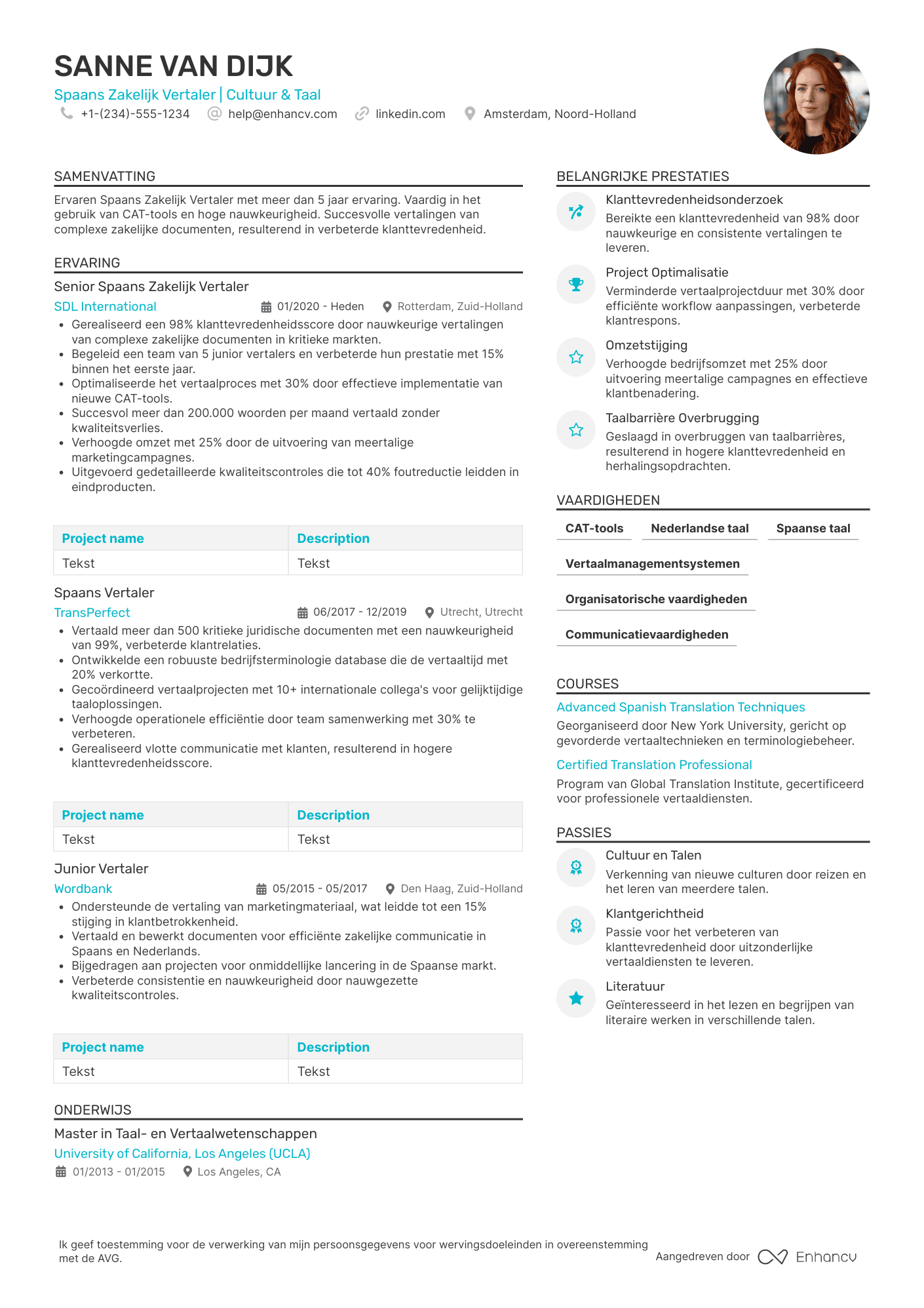 CV voor Spaans Zakelijk Vertaler