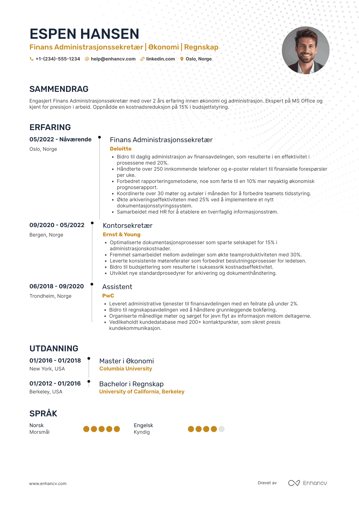 CV for Finans Administrasjonssekretær