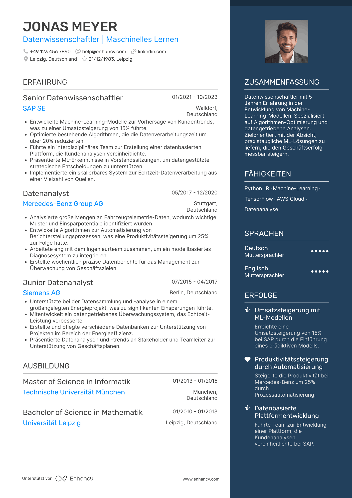 Lebenslauf als Datenwissenschaftler für maschinelles Lernen