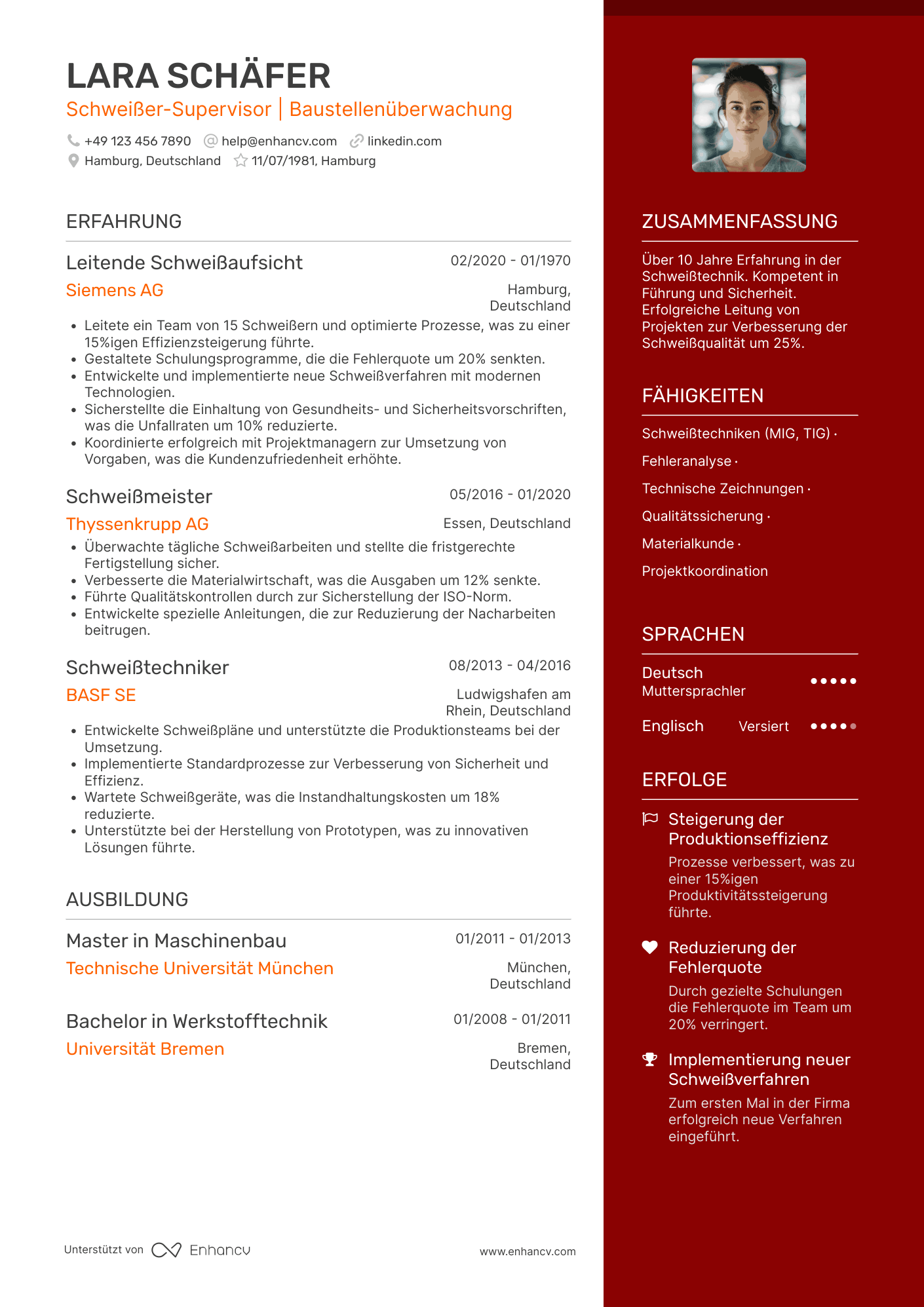 Lebenslauf als Schweißer Supervisor