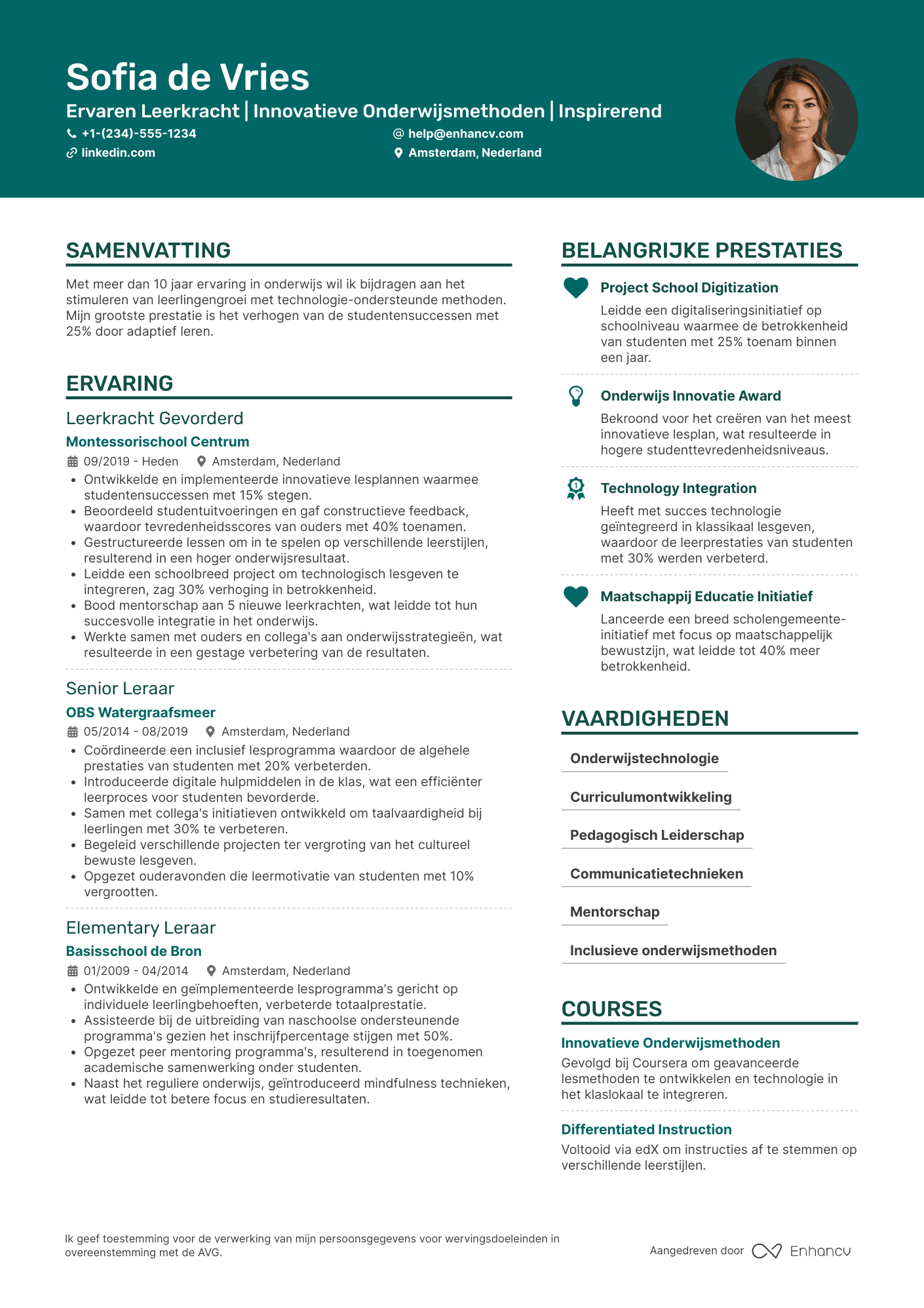 CV voor Leerkracht Gevorderd