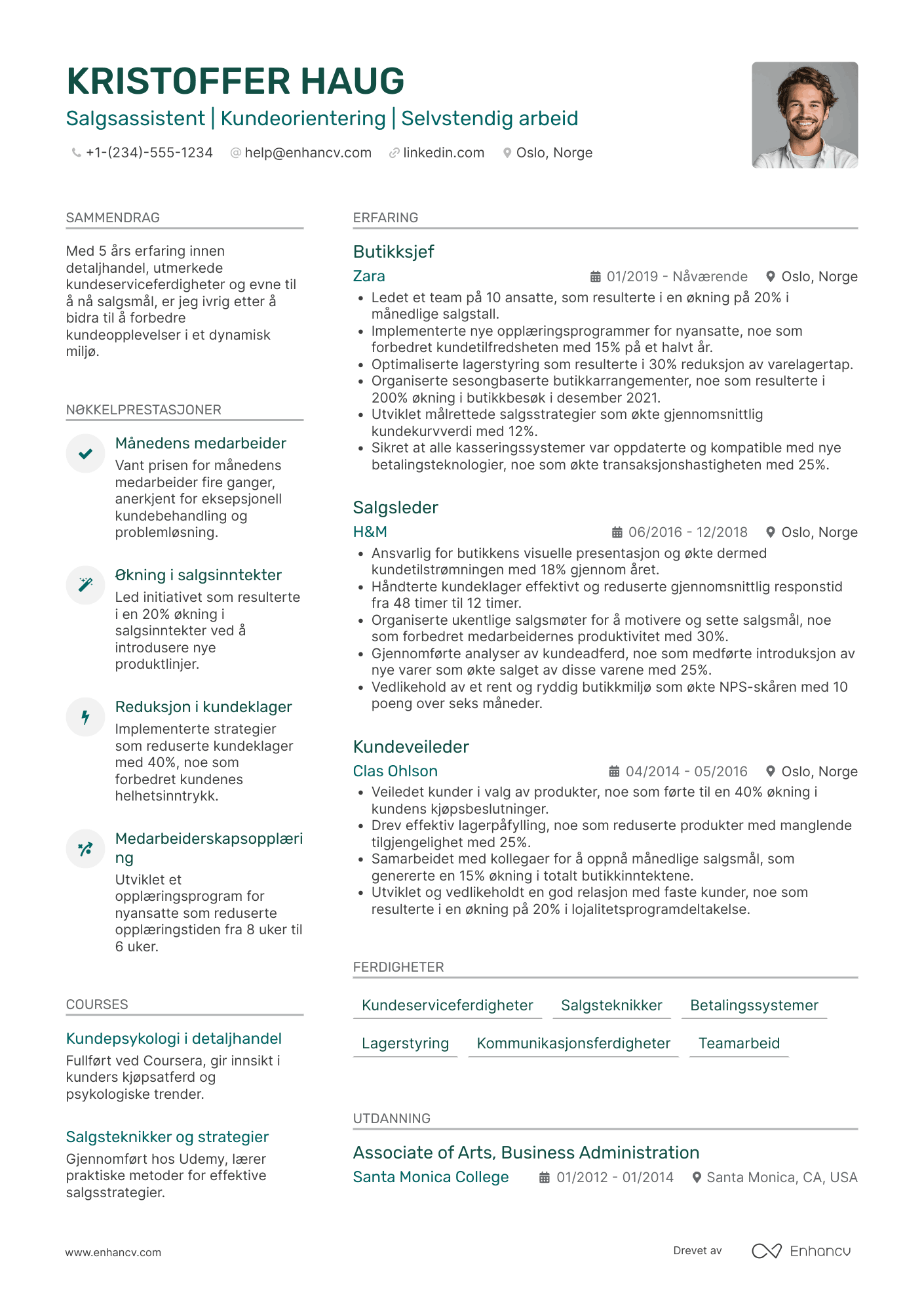 CV for Salgsassistent i detaljhandelen