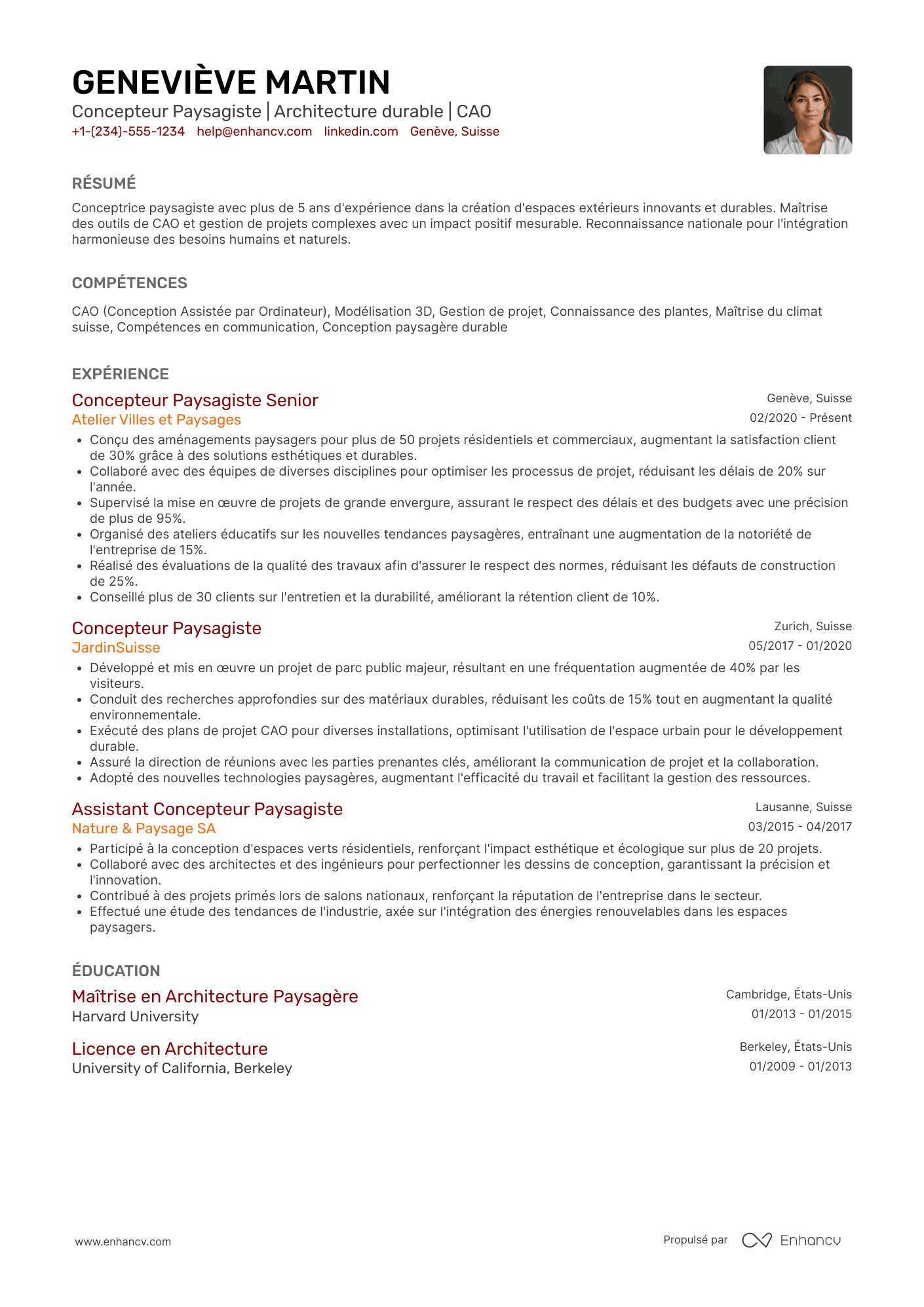 CV de paysagiste en Suisse