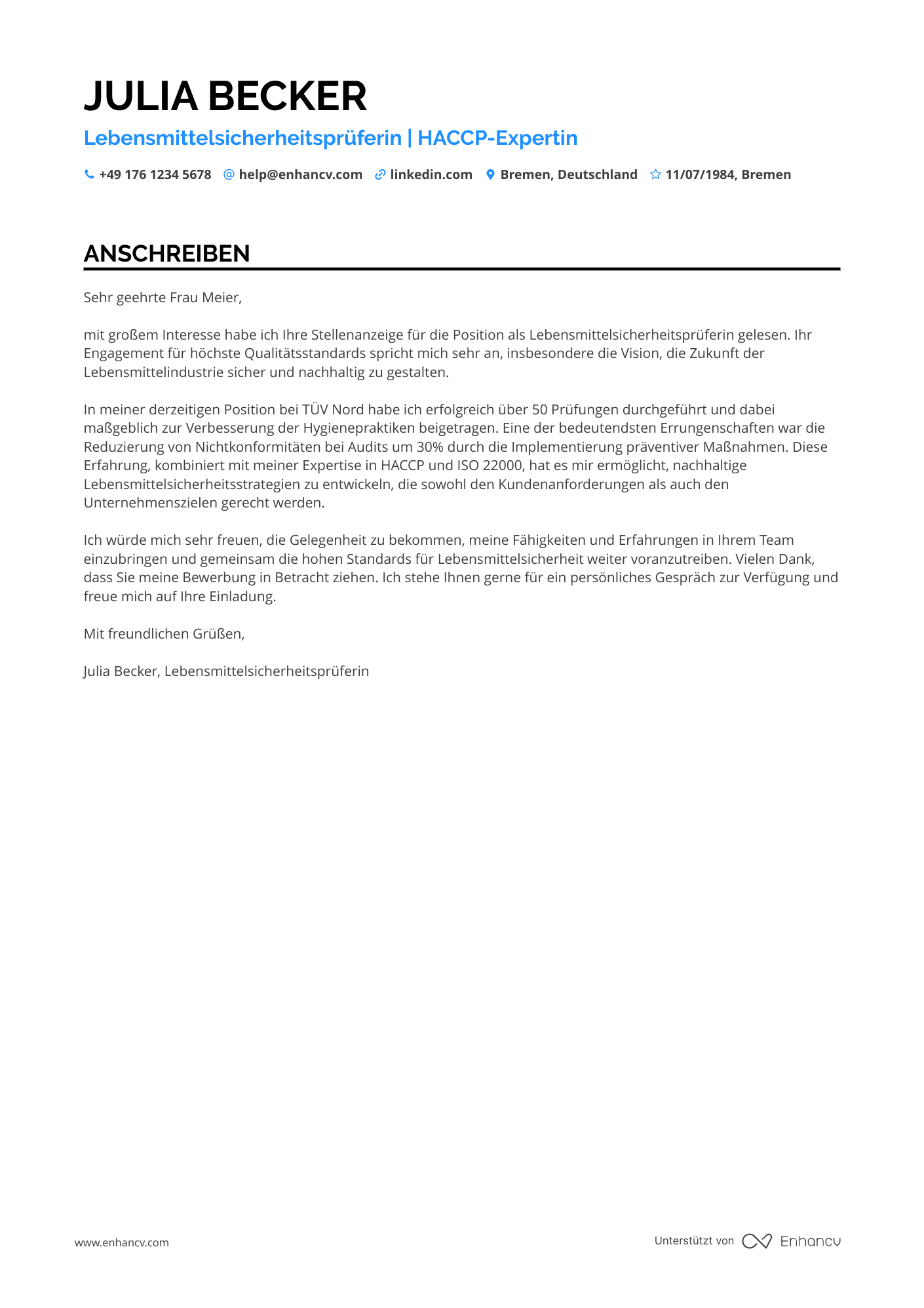 Prüfer für Lebensmittelsicherheit