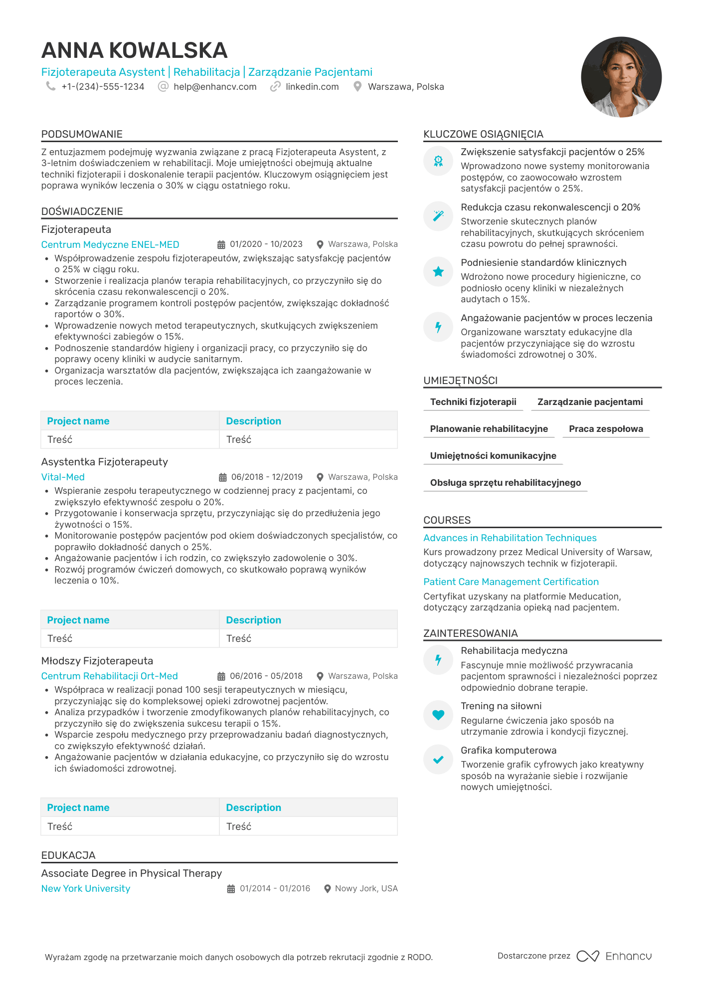 CV dla Fizjoterapeuta Asystent