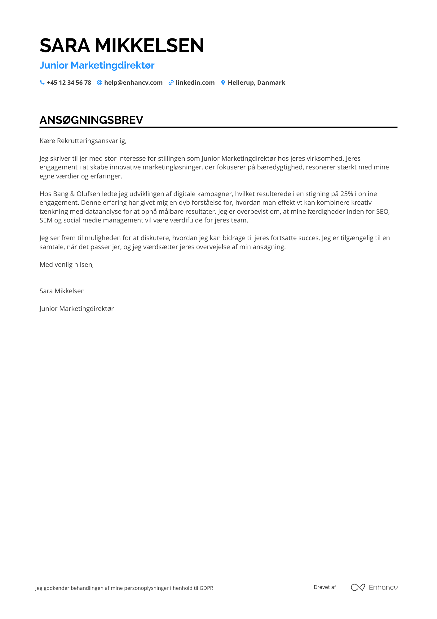 Ansøgningsbrev til Junior marketingdirektør