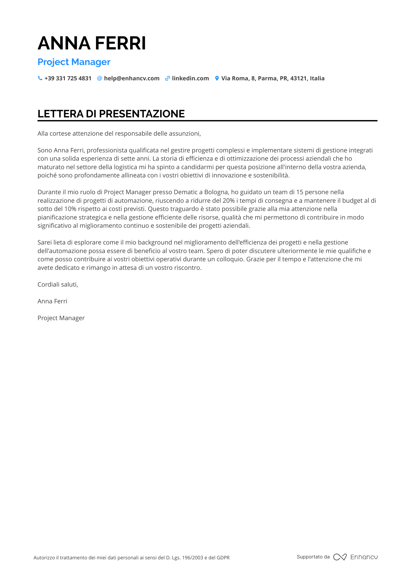 Project Manager di Logistica