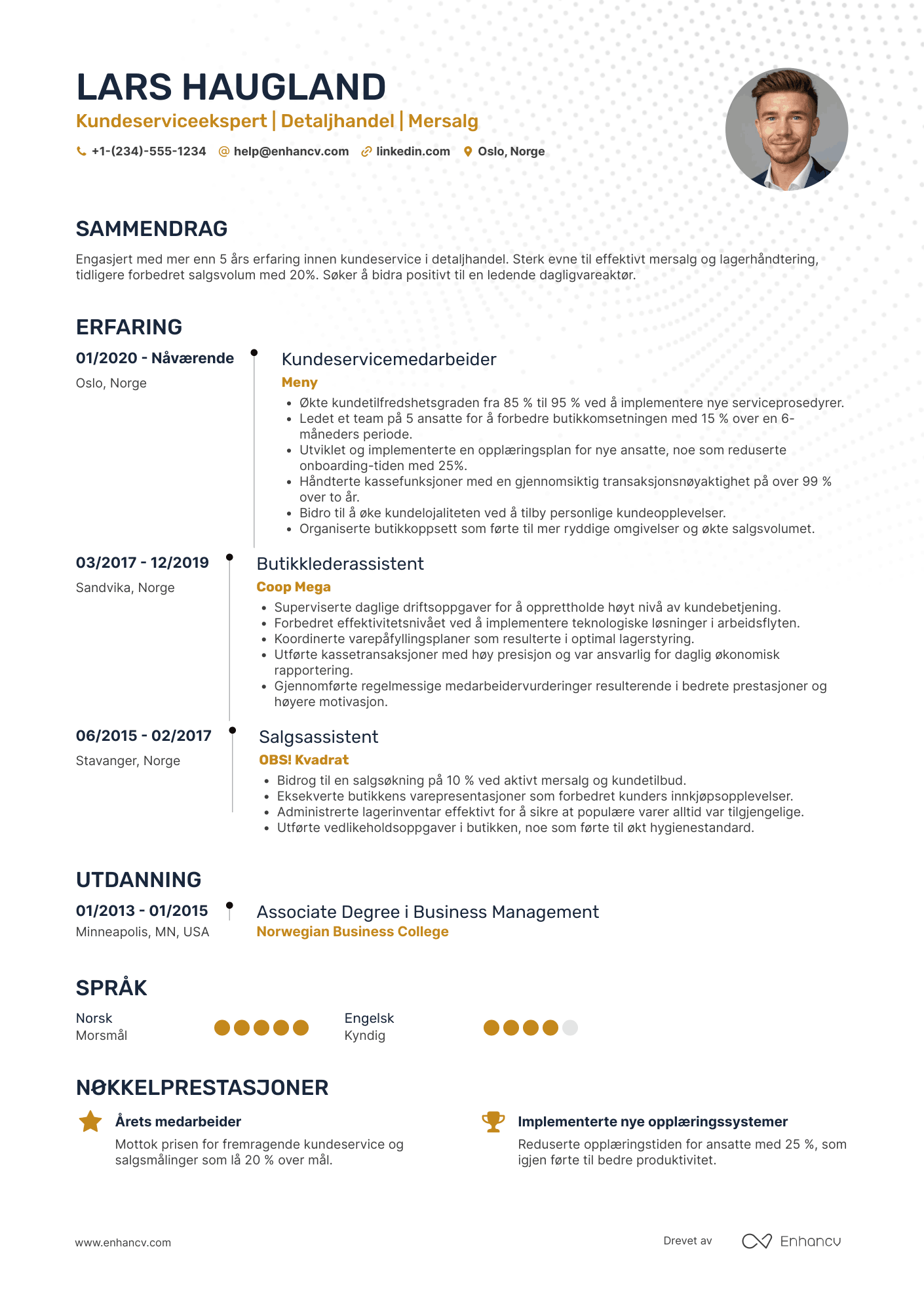 CV for Butikkmedarbeider kundeservice