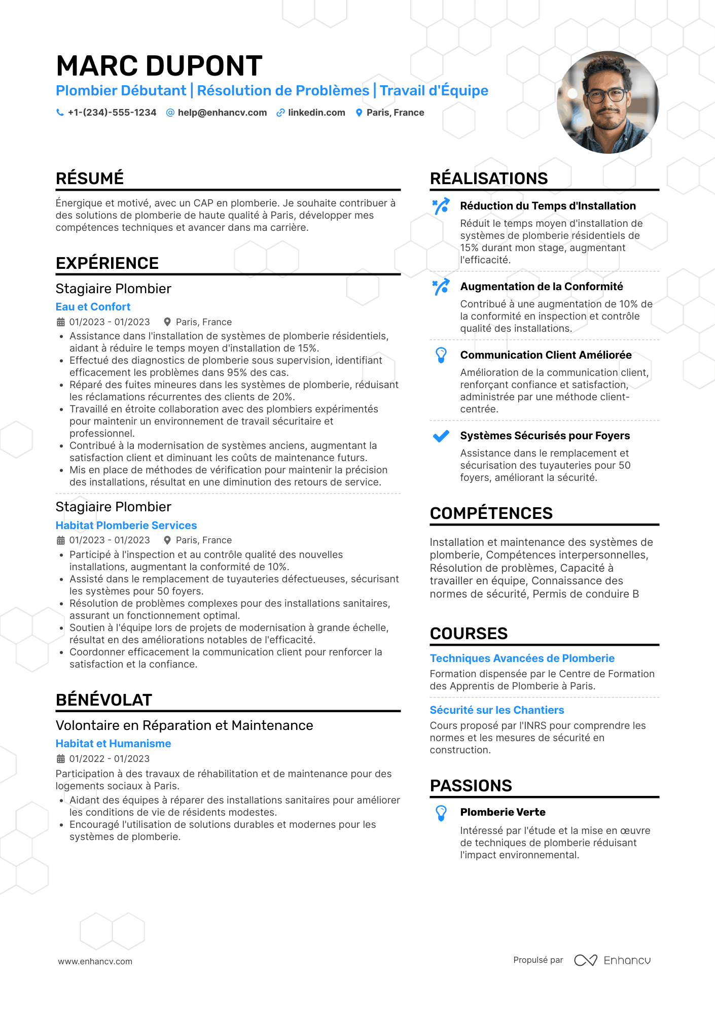 Exemple de CV plombier débutant