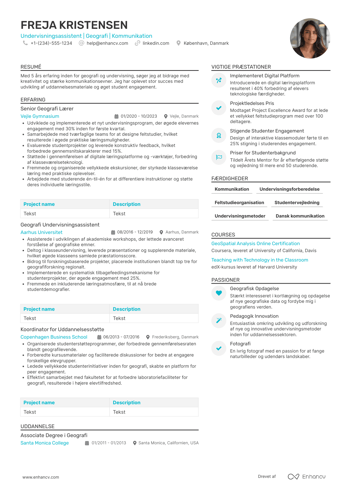CV til Geografi undervisningsassistent