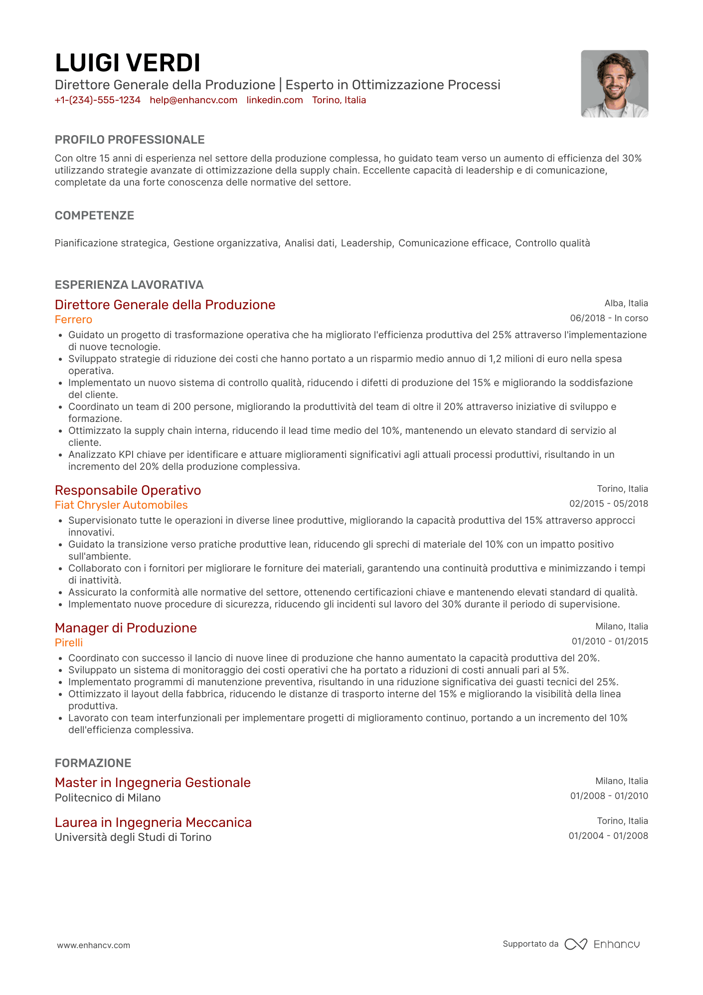 CV Direttore generale della produzione