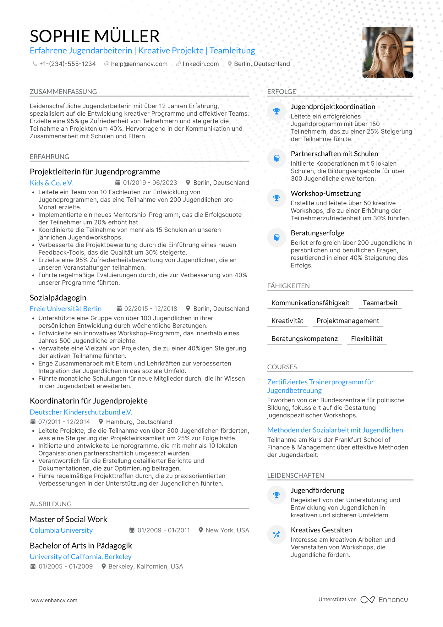 Lebenslauf für Jugendarbeiterin