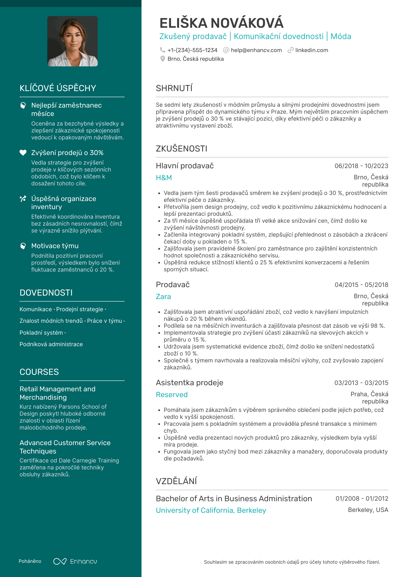 Životopis pro Prodavač v obchode s oblečením