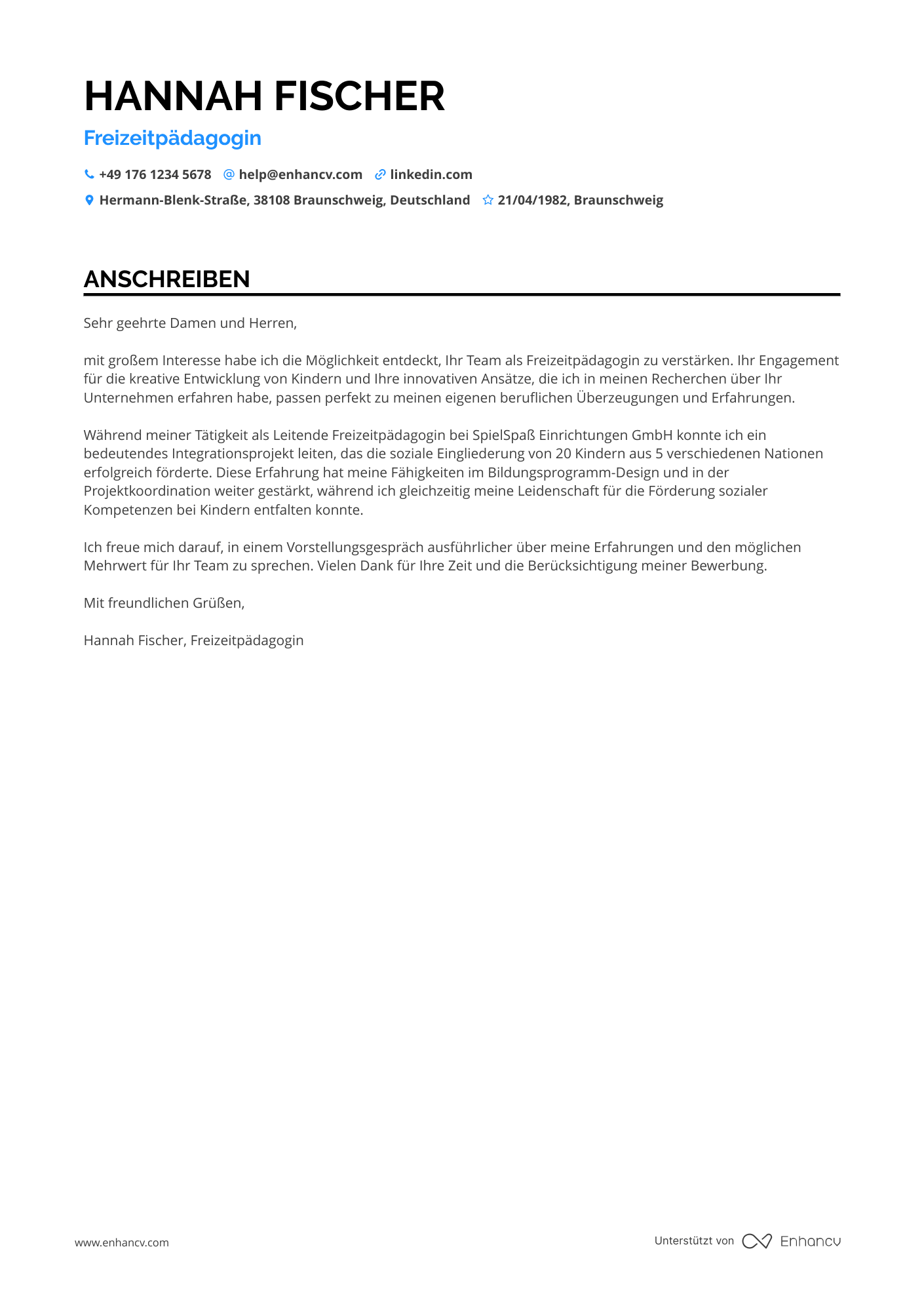 Freizeitpädagogische Erzieherin