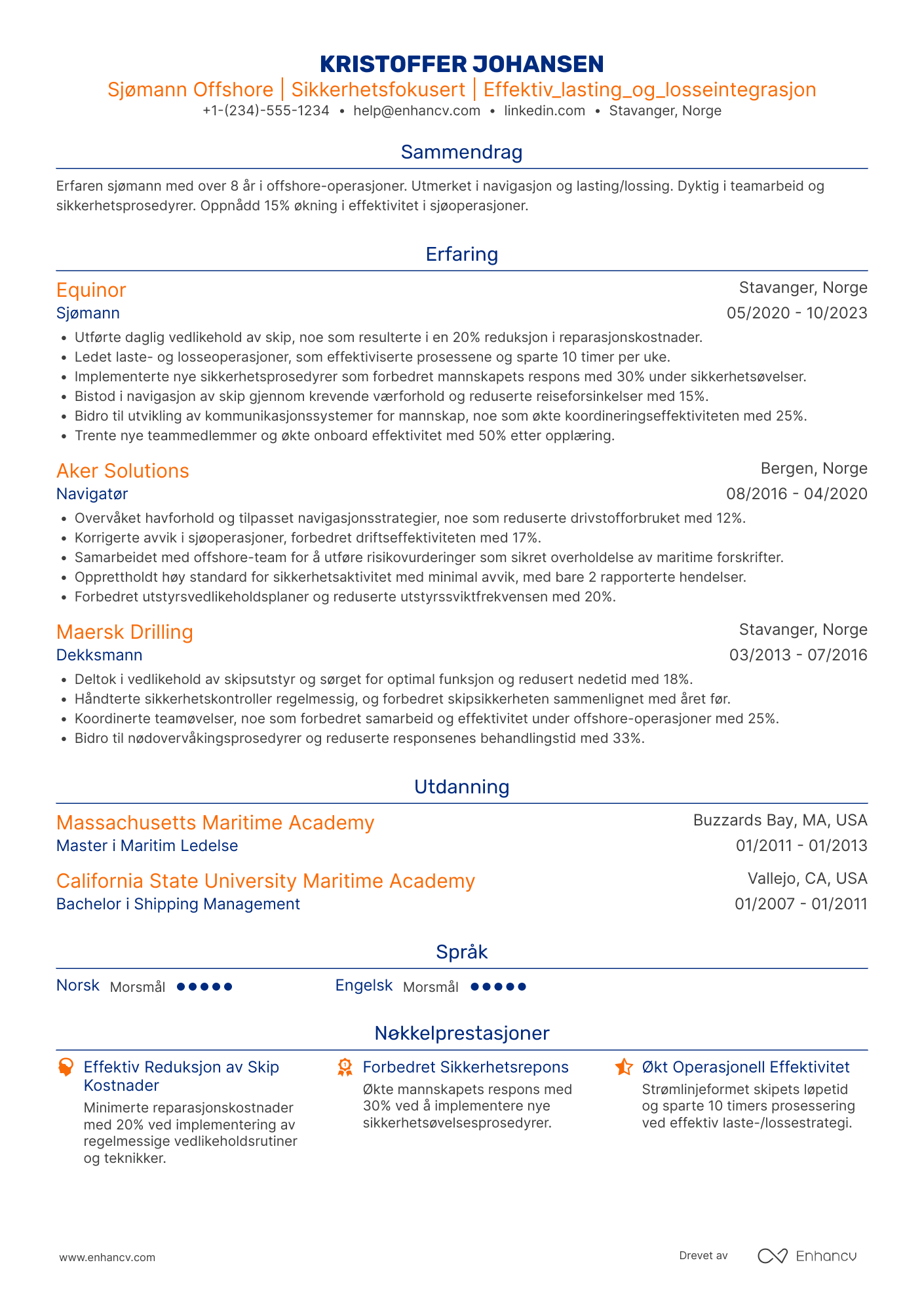 CV for Sjømann Offshore
