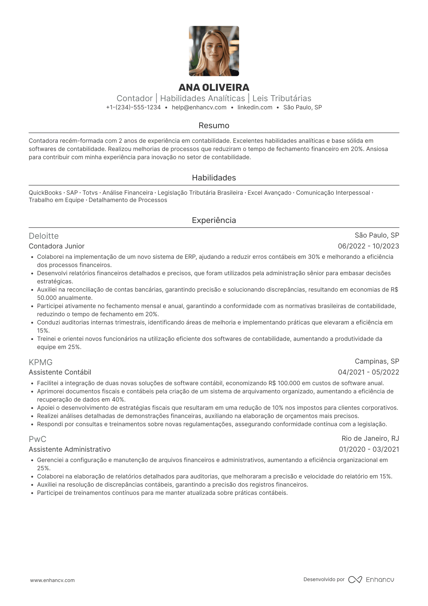 Currículo de contador recém formado