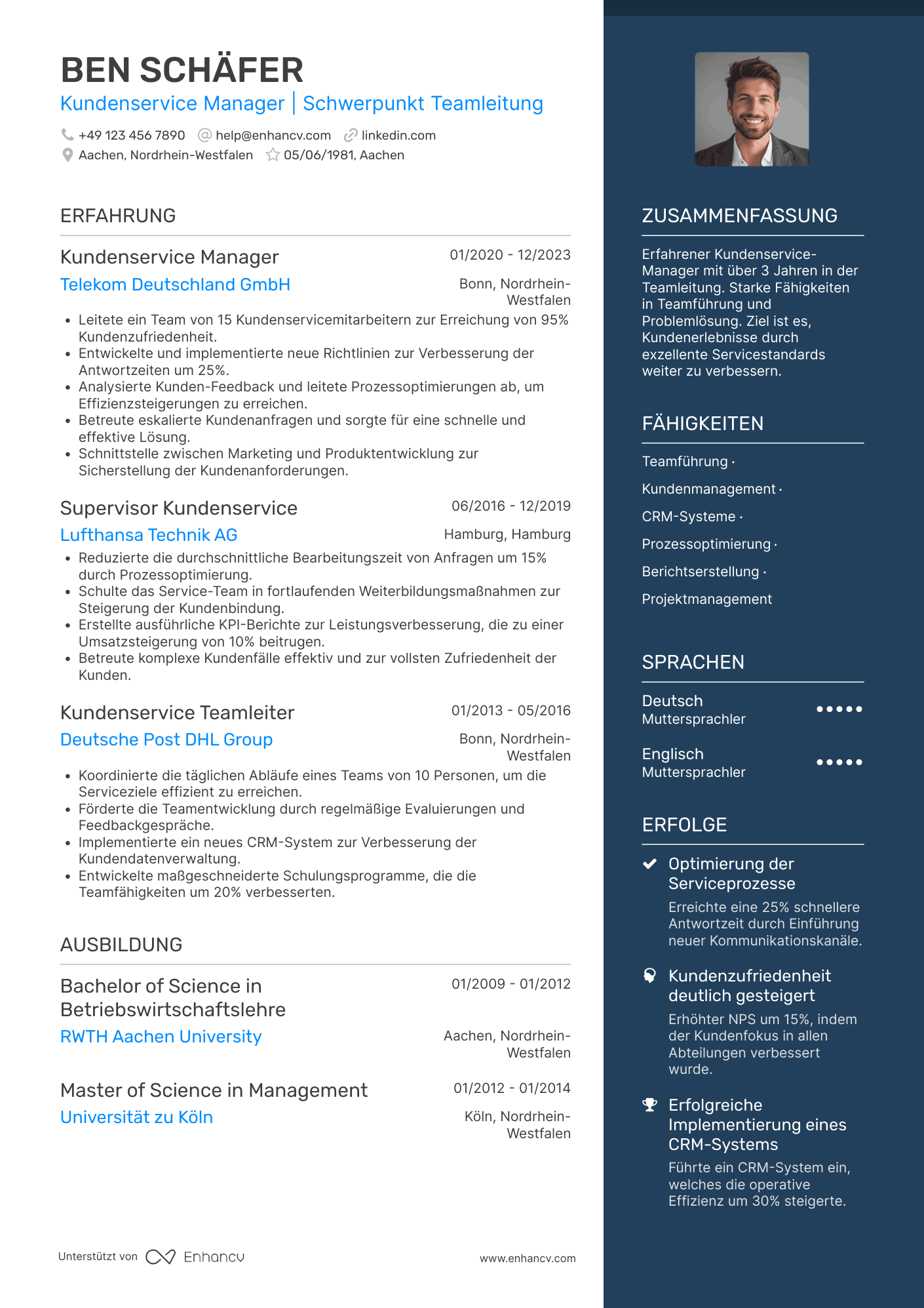 Lebenslauf als Kundenservice Manager