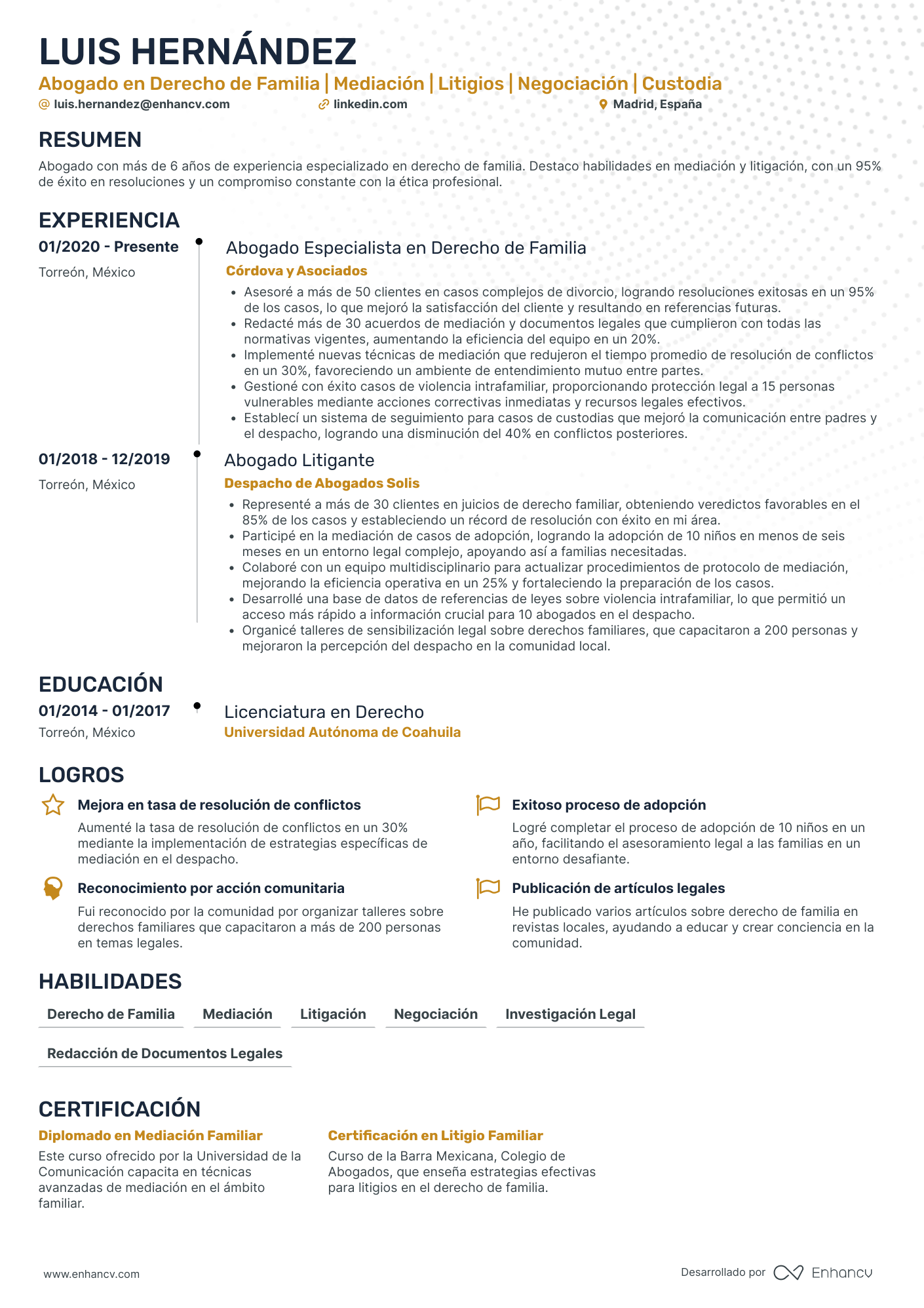 Abogado de Familia  Ejemplos de CV