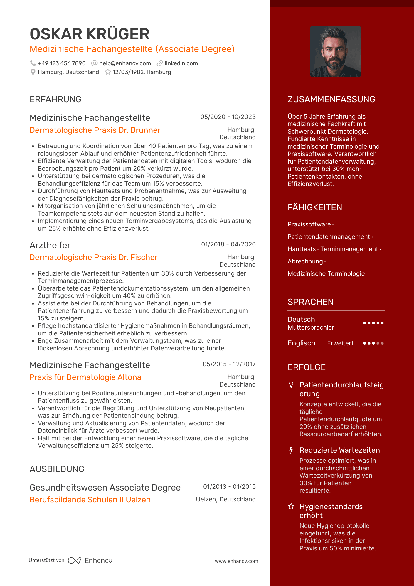 Lebenslauf in Arzthelferin in der Dermatologie